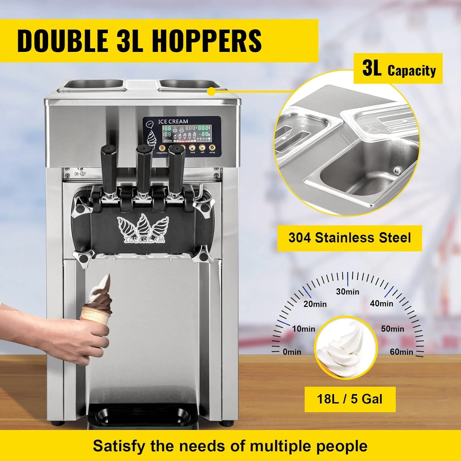 1200W Commercial Ice Cream Machine Countertop 18L/H Soft Serve Ice Cream Maker with LED Display(1200W) - Image 10