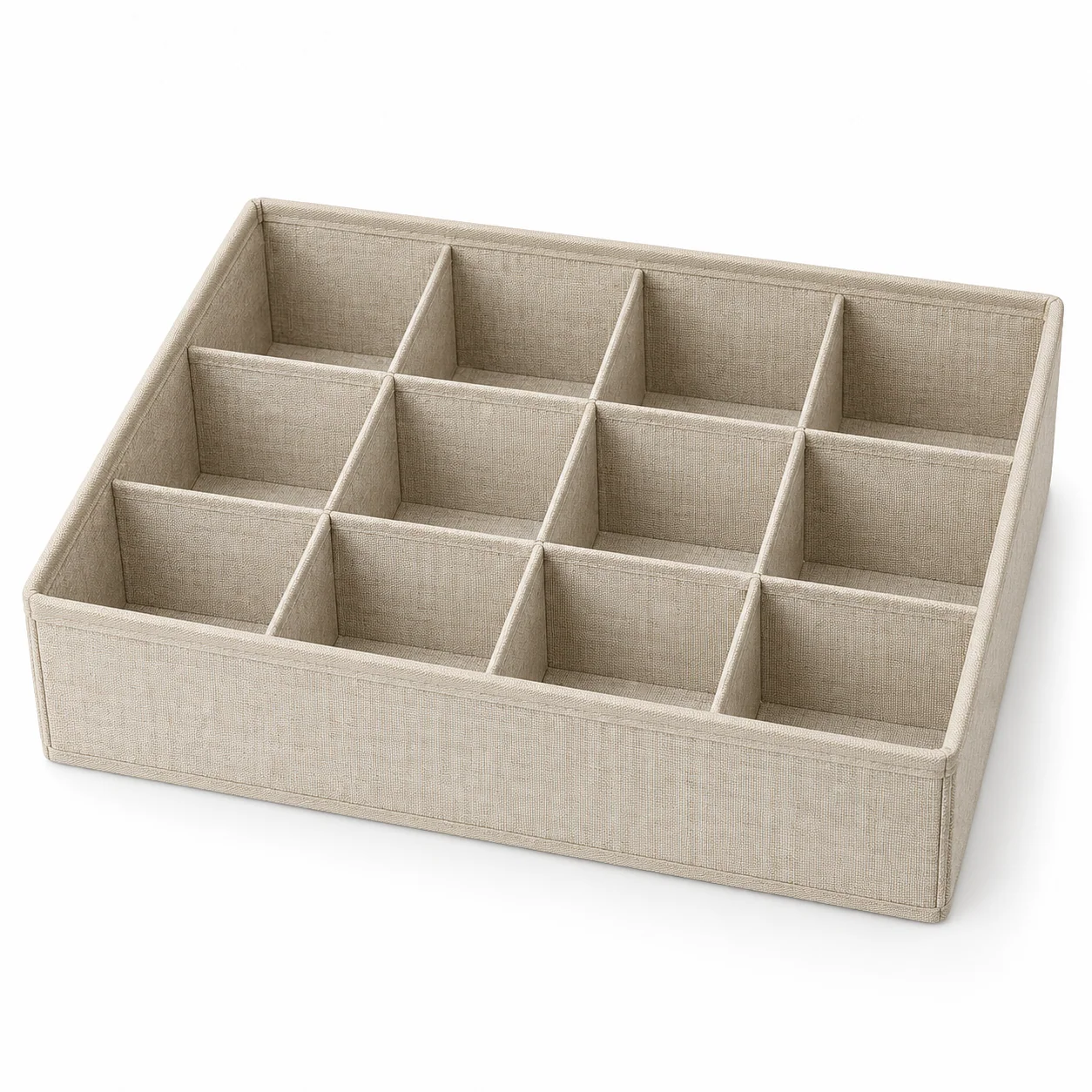 Oatmeal Fabric Sock Drawer Organizer, 12 Cells