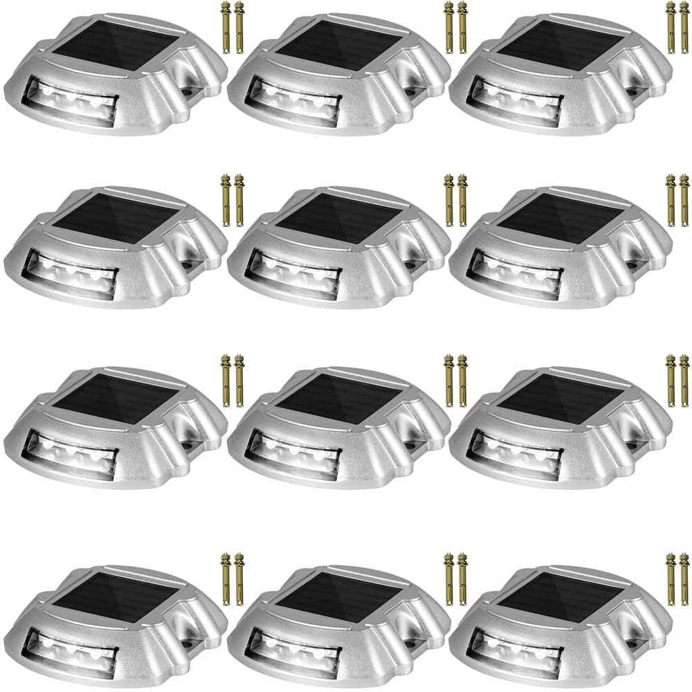 Solar Dock Lights Marine 12-Pack Outdoor Waterproof Wireless 6 LEDs Driveway Lights with Screw for Deck Driveway, White