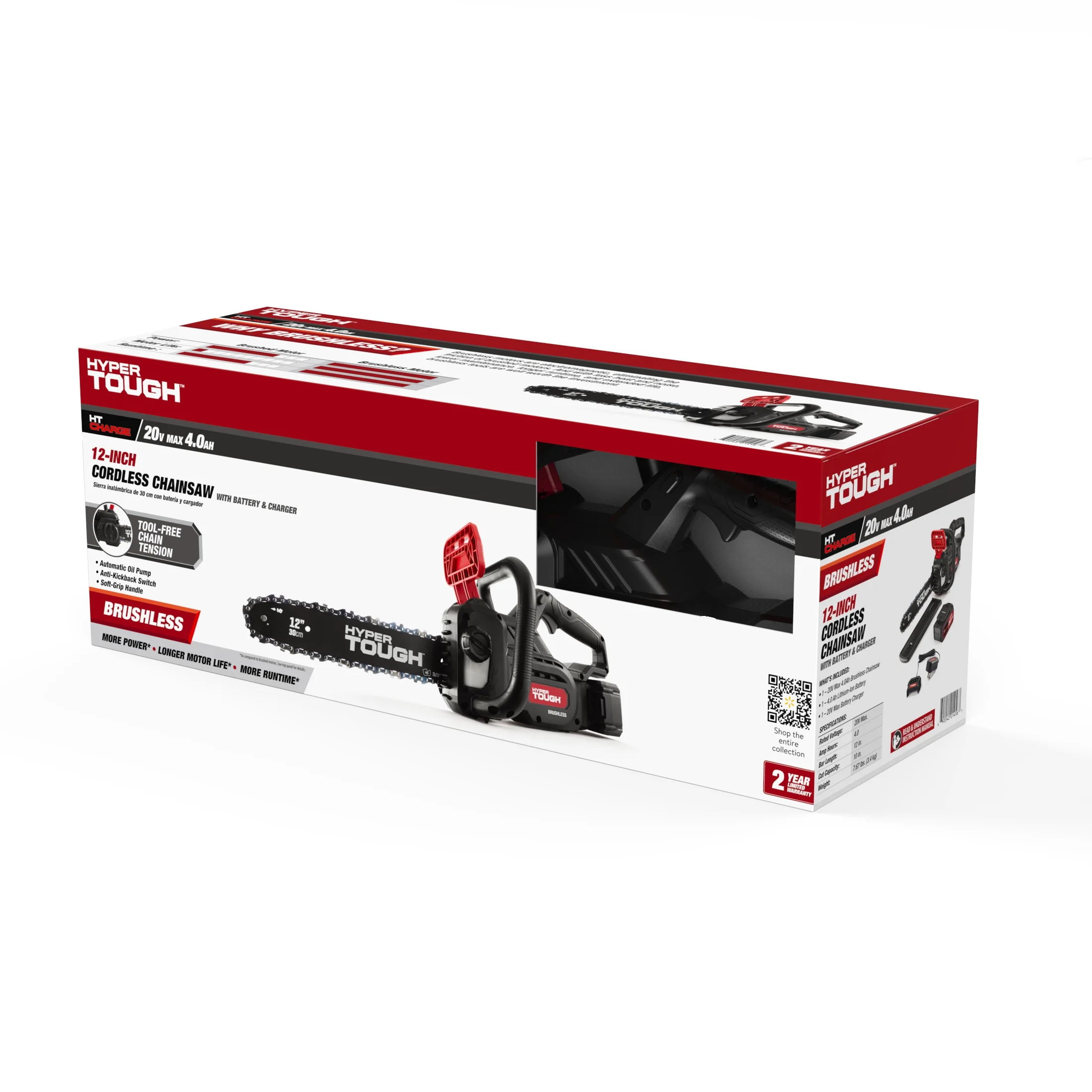 20V 4.0Ah Battery Powered 12in Brushless Chainsaw, HT22-401-03-03 - Image 2