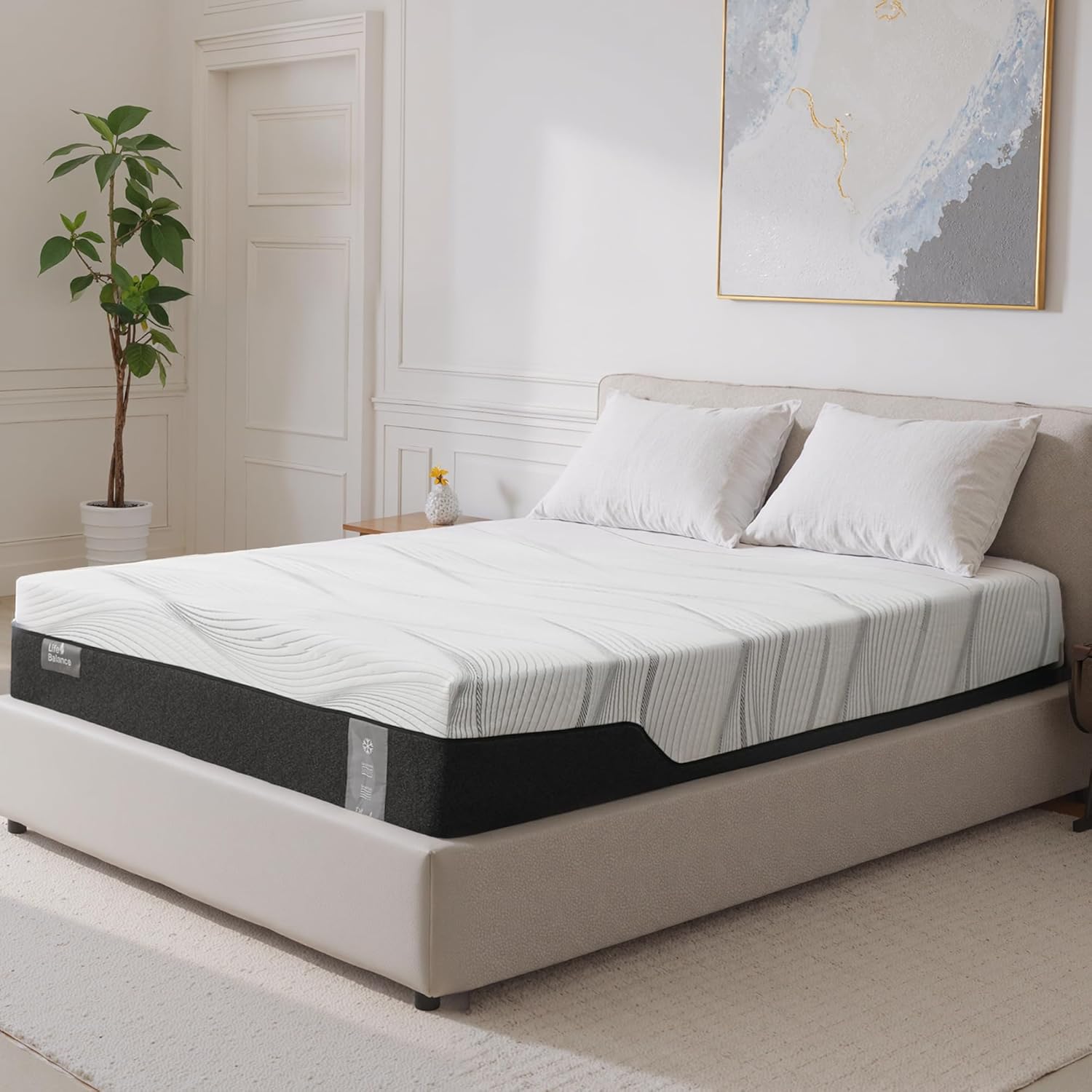 Queen Mattress,12 Inch Gel Memory Foam Mattress Made in USA,Graphene & Green Tea Particles Infused,Plush Euro Top,Motion Isolation,Pressure Relief,Fiberglass Free,CertiPUR-US Certified Foam