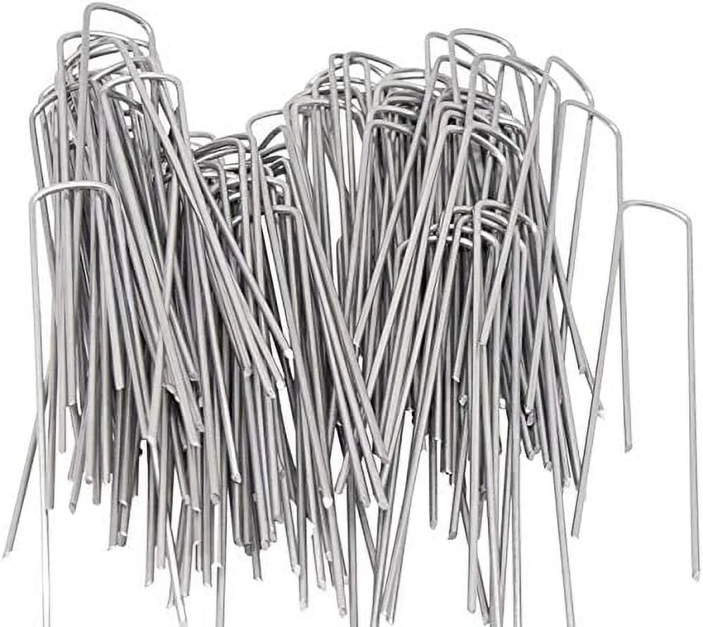 AAGUT 100 Pack 6 Garden Staples Galvanized Landscape Stakes,U-Shaped 11G Steel Yard Stakes Ground Cover Pin
