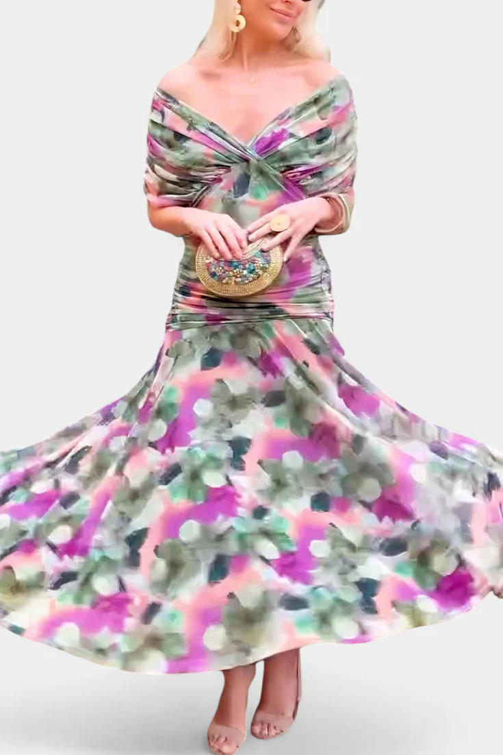 Robe longue plissée élégante à fleurs pour femme