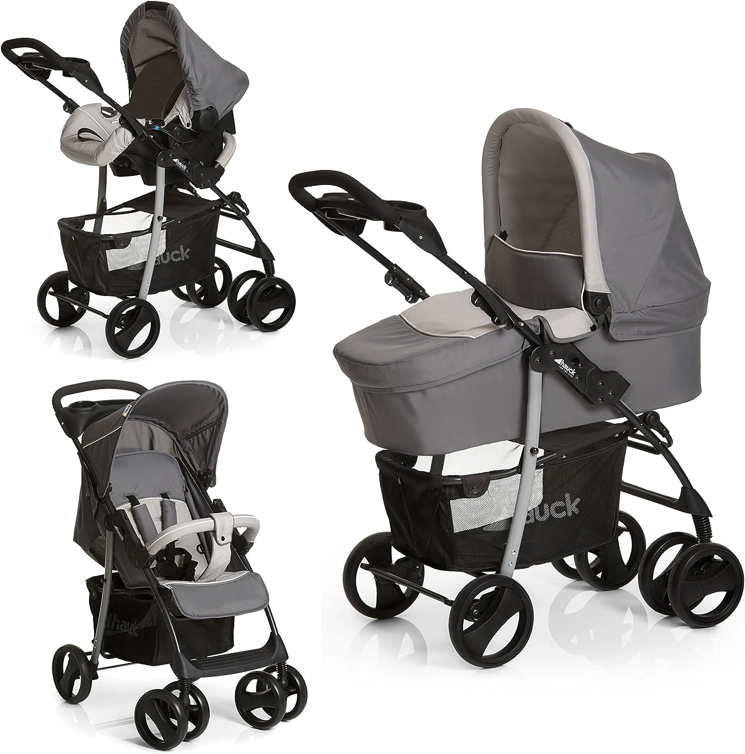 Hauck Shopper SLX Trioset Carrito Bebe 3 en 1, depuis le Nacimiento jusqu'à 25 kg, Capazo, Coche de Bebe, Silla Auto grupo 0+, Silla de paseo, Plegable, Compacto, Ruedas Giratorias, Gris