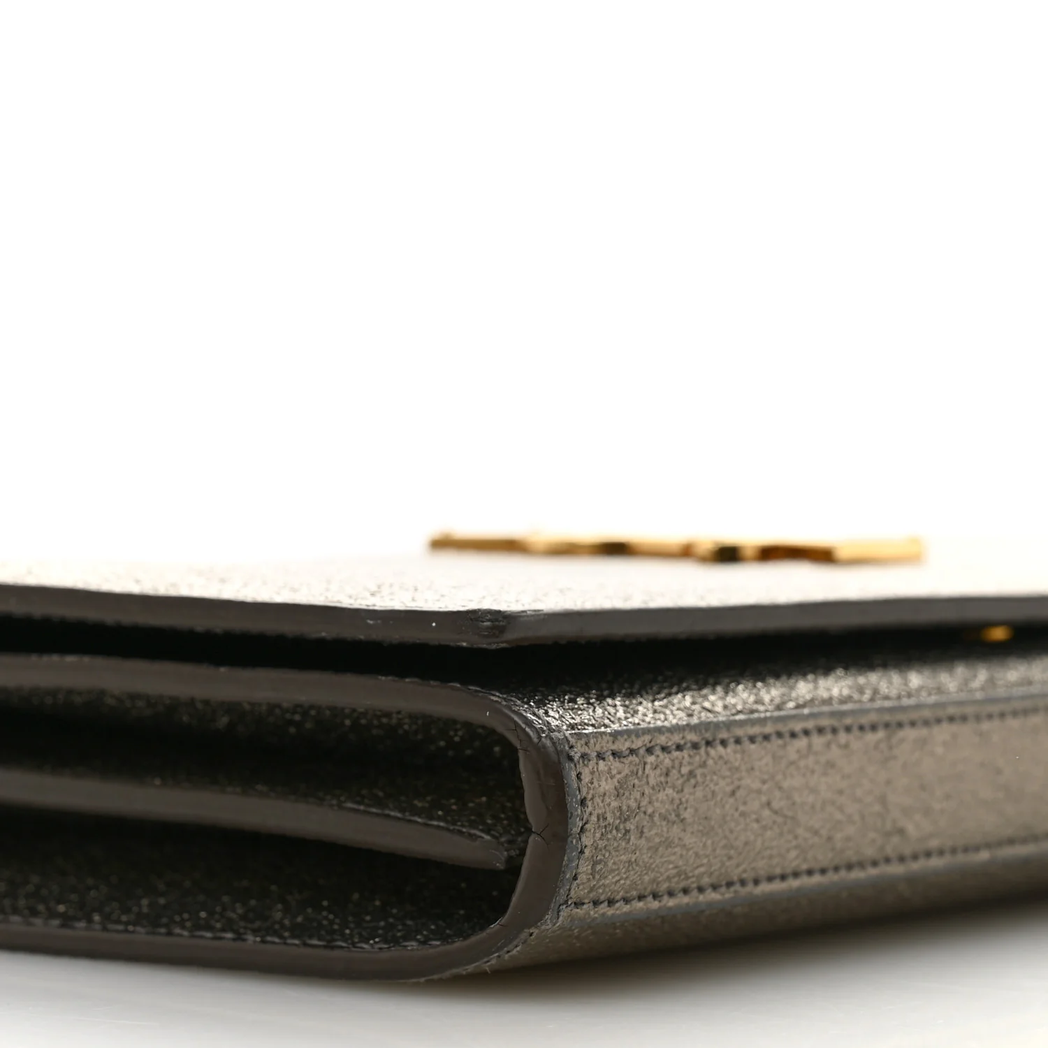 Grained Metallic Calfskin Monogram Chain Wallet Bronze