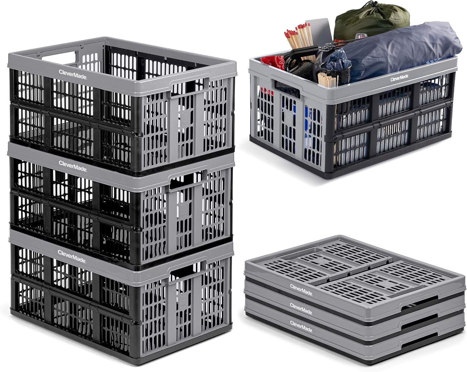 CleverMade Collapsible Utility Crate (100% Recycled) - 45L - Obsidian