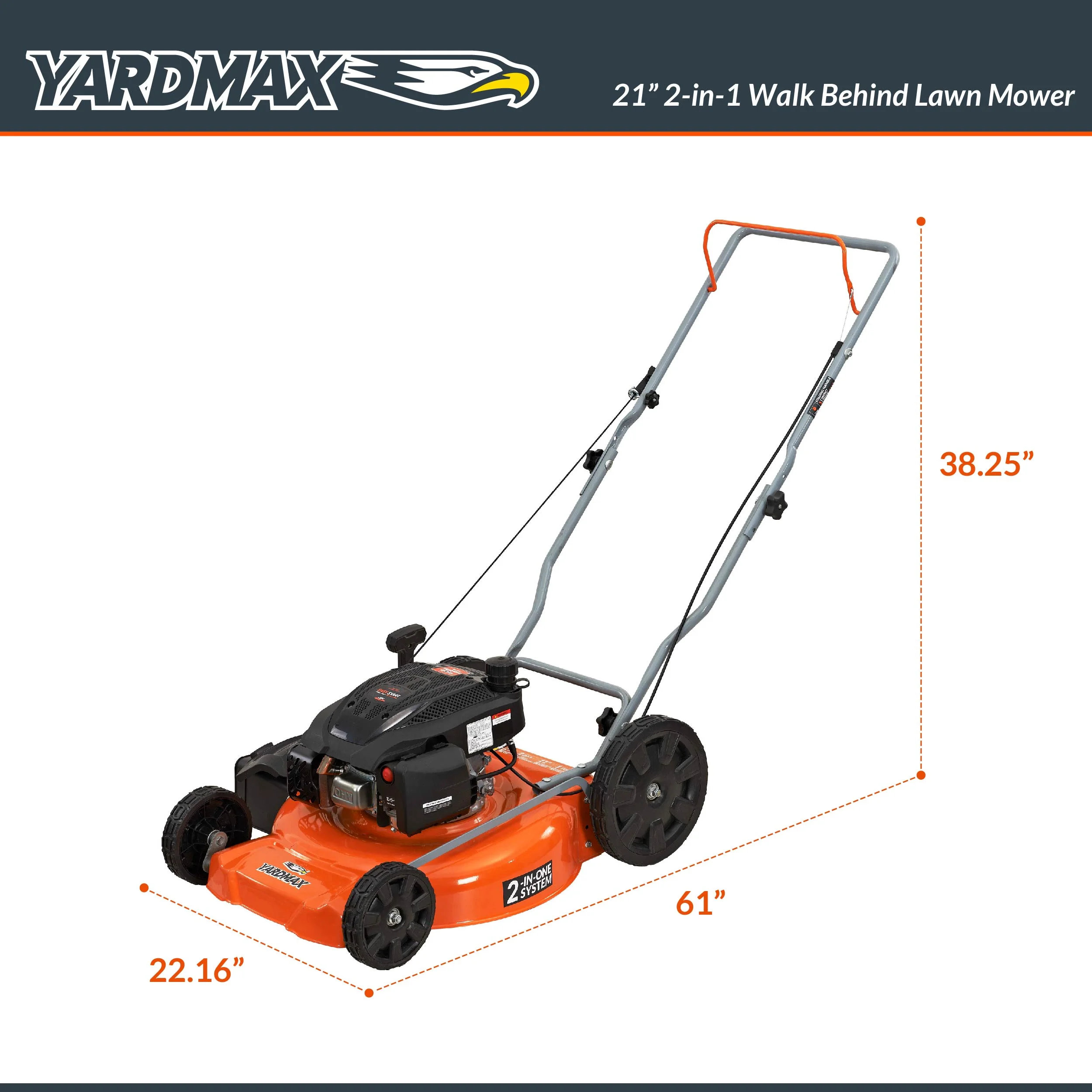 21 in. 170cc 2-in-1 Gas Walk Behind Push Lawn Mower with High Rear Wheels - Image 3