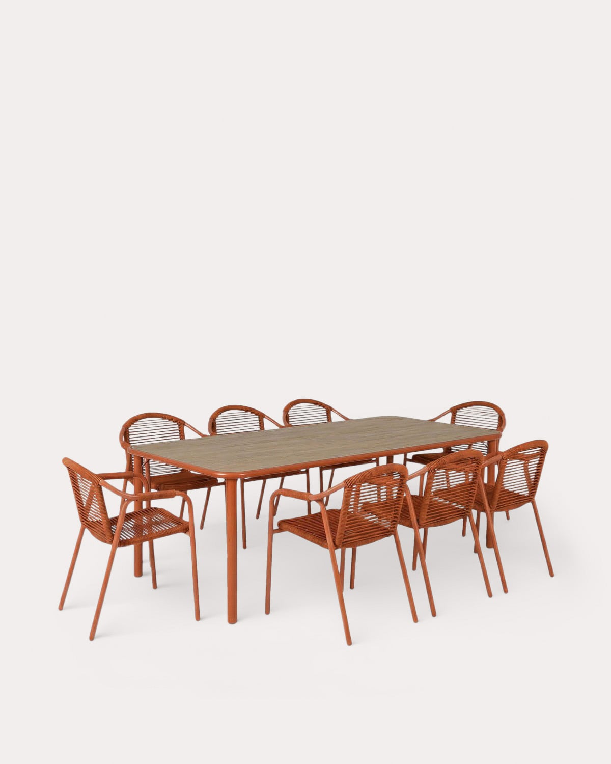 Set Caitlyn - Murna - Set de Mesa Rectangular de Madera de Acacia (240x110 cm) Caitlyn y 8 Sillas con Reposabrazos de Metal Murna de Exterior