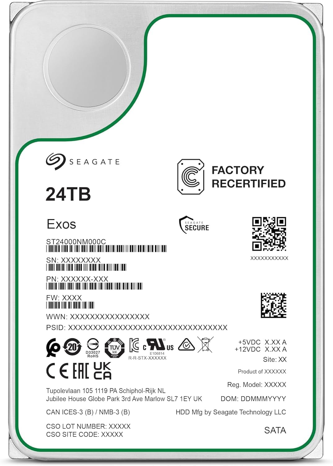 Seagate Exos X24 24TB Enterprise Hard Drive HDD SATA 6Gb/s 512MB Cache 7200 RPM 512e CMR Helium Sealed 3.5in Hard Drive ST24000NM000H (Renewed)