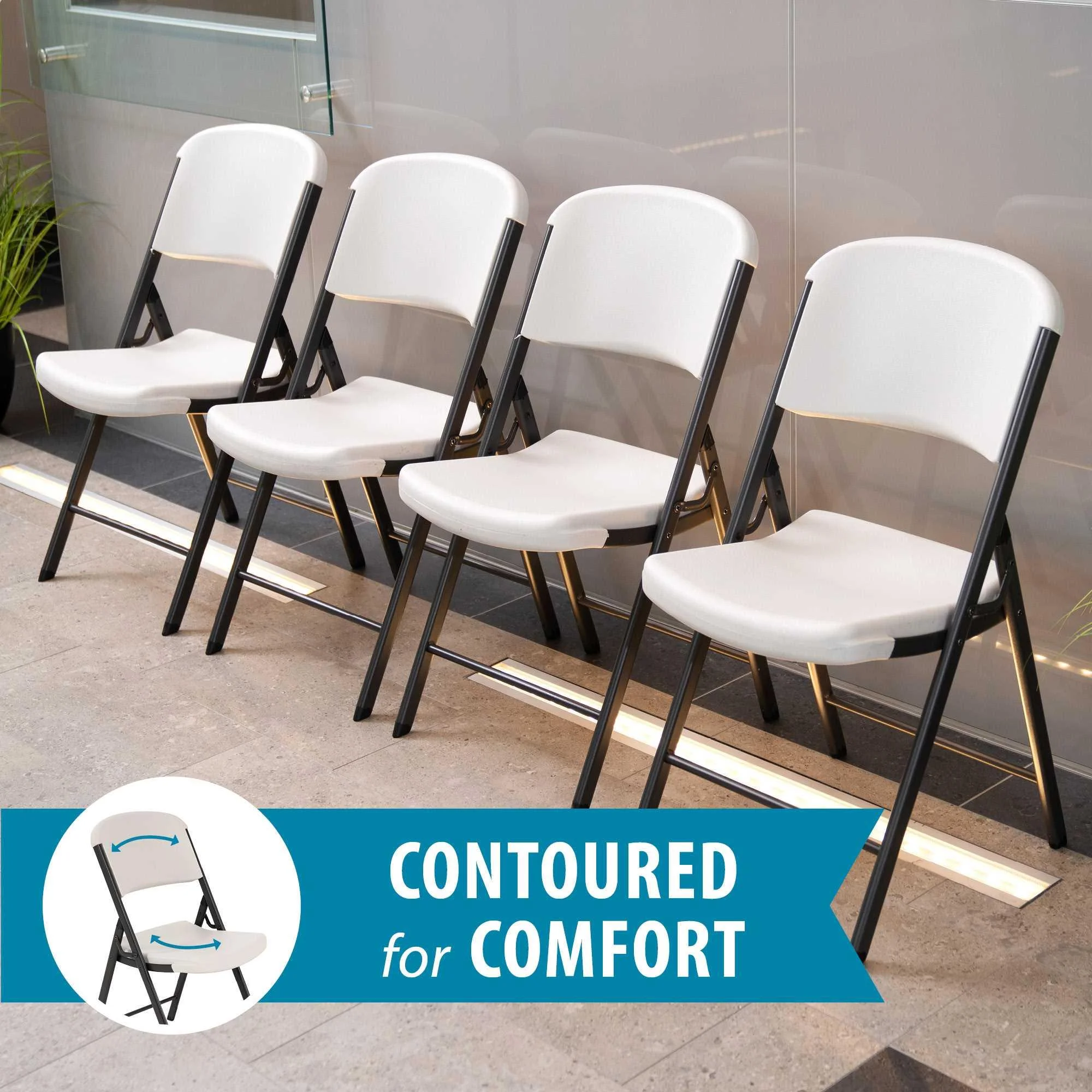 Lifetime 4 60 in Round Folding Tables with 32 Folding Chairs - Almond