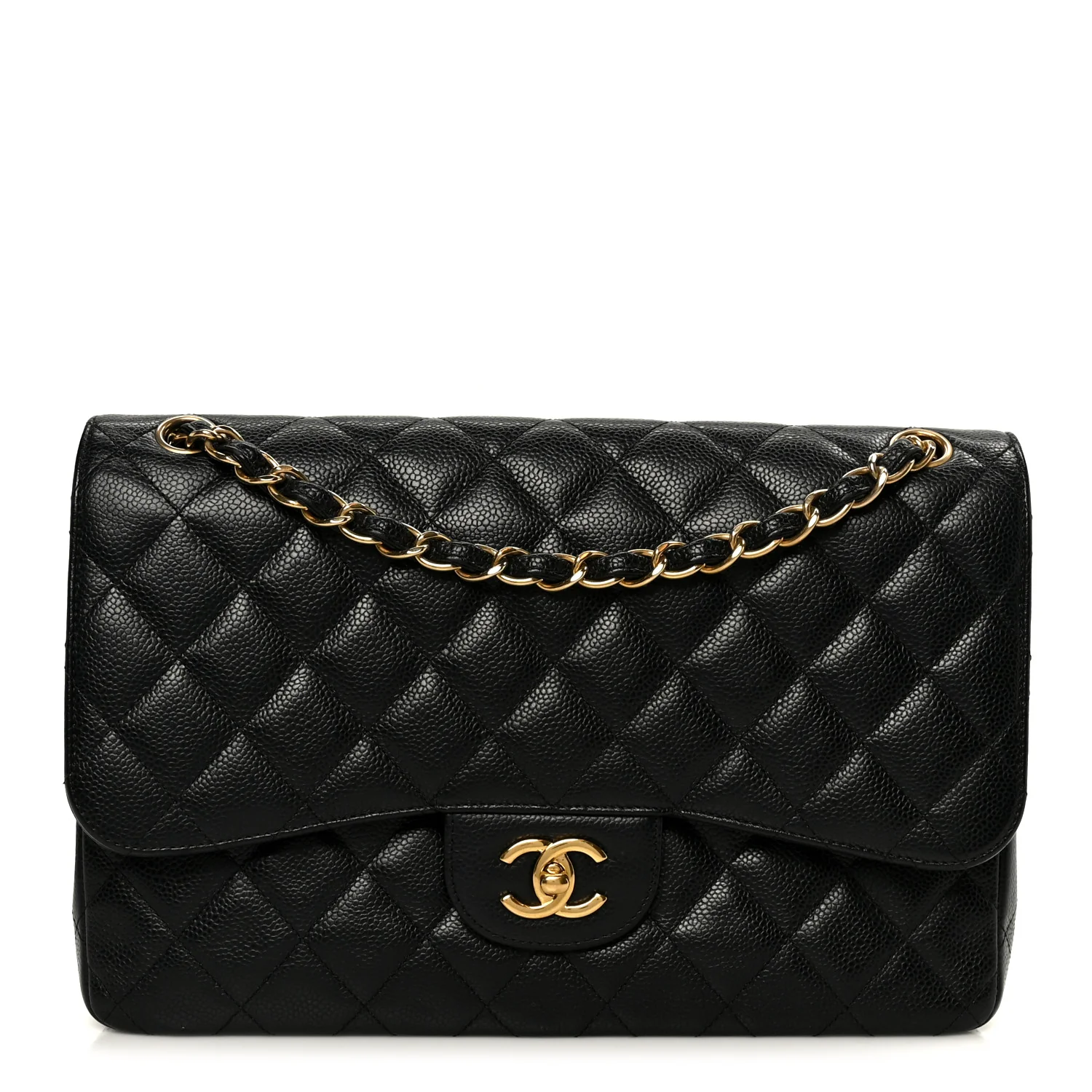 Caviar Quilted Jumbo Double Flap Black