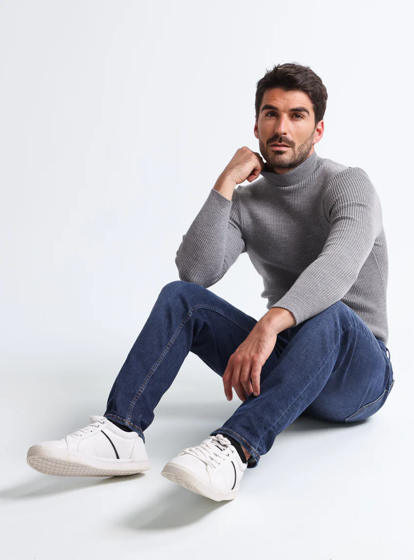 Pull homme 100% laine mérinos gris léger