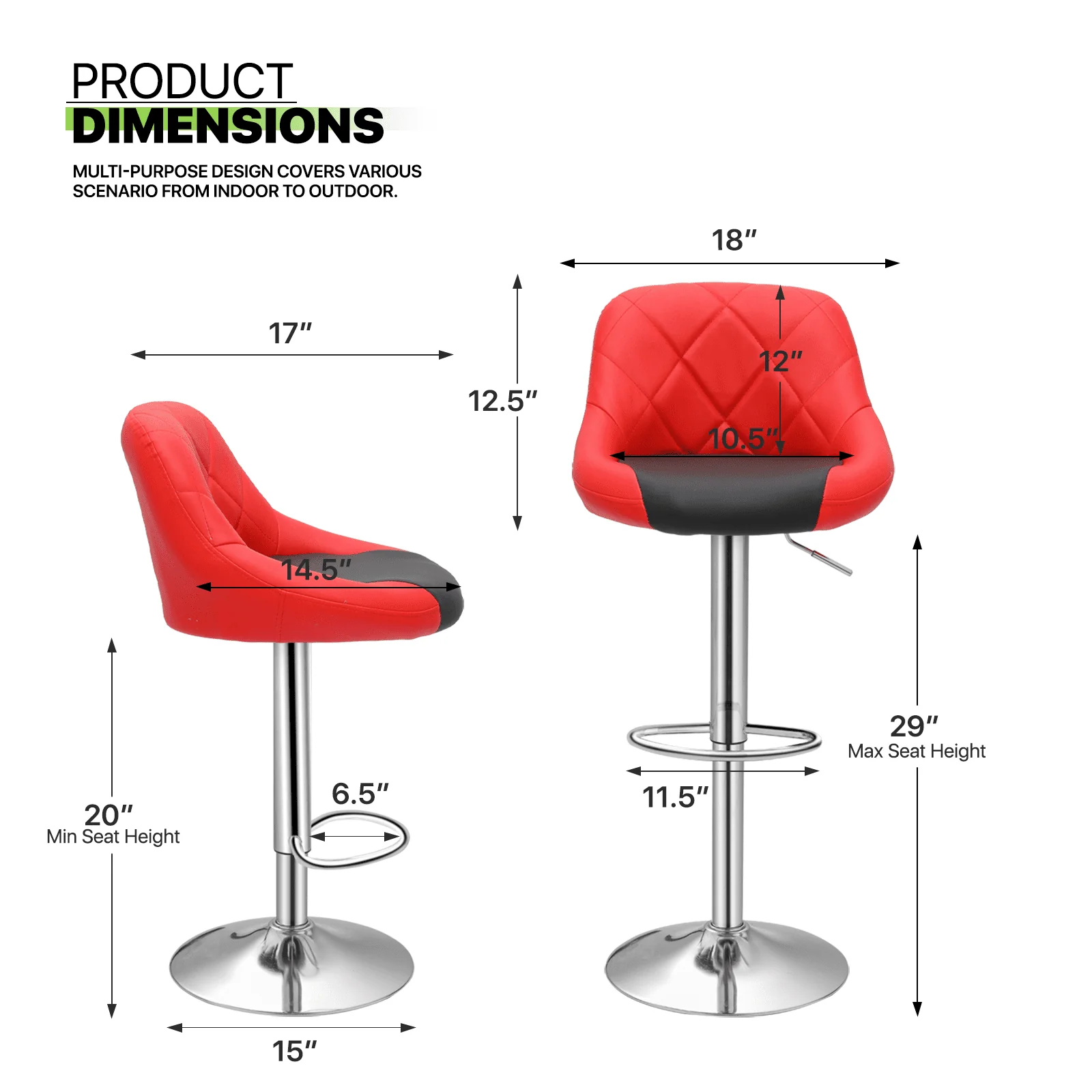 Set of 4 Modern Swivel Bar Stools for Kitchen Counter Faux Leather Height Adjustable Barstools Chairs, Red/Black(Black) - Image 3