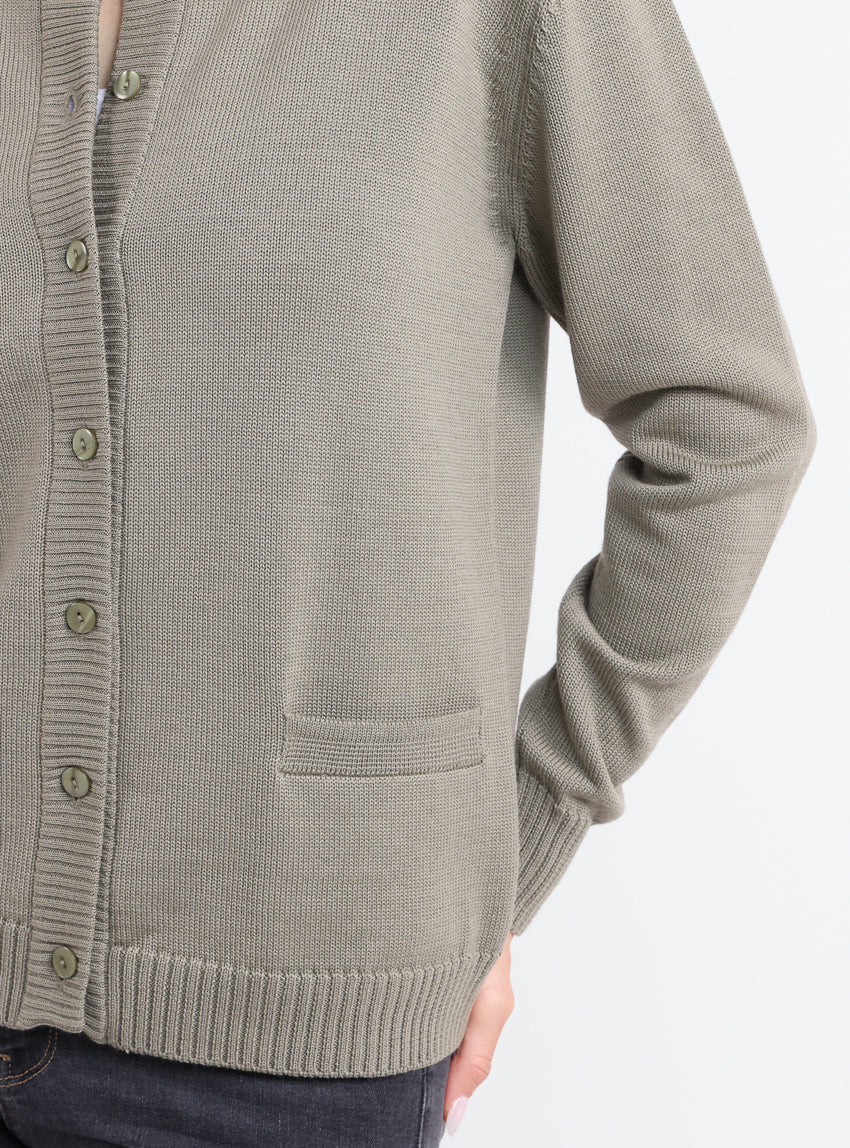 Cardigan femme en laine jersey épais Vert Olive