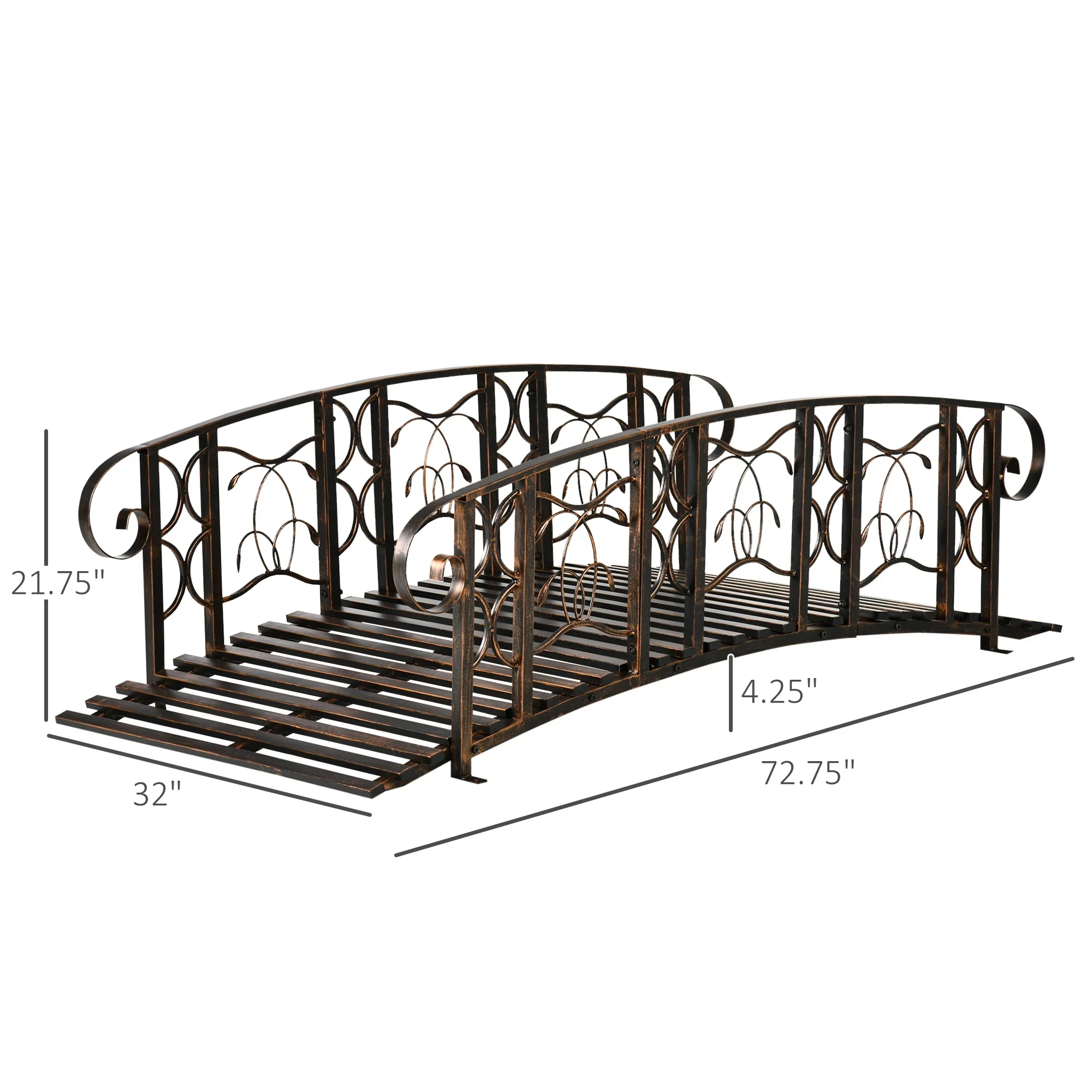 Outsunny 6' Metal Arch Backyard Garden Bridge with 660 lbs. Weight Capacity, Safety Siderails, Vine Motifs, Easy Assembly for Backyard Creek, Stream, Pond, Brown,