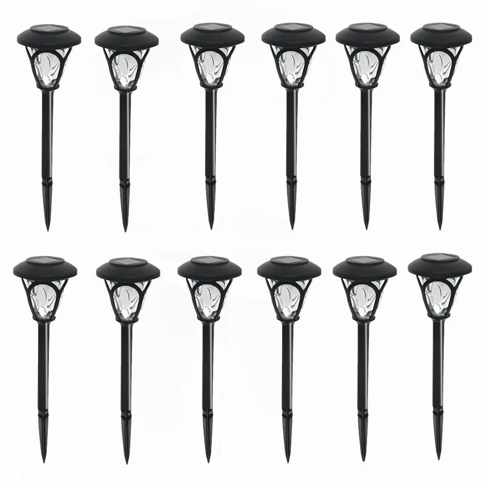 Maraawa 12 Packs Solar Pathway LED Lights 12 Hrs Landscape Waterproof Sun Powered Garden Lighting for Yard Patio Walkway Outdoor - Warm White