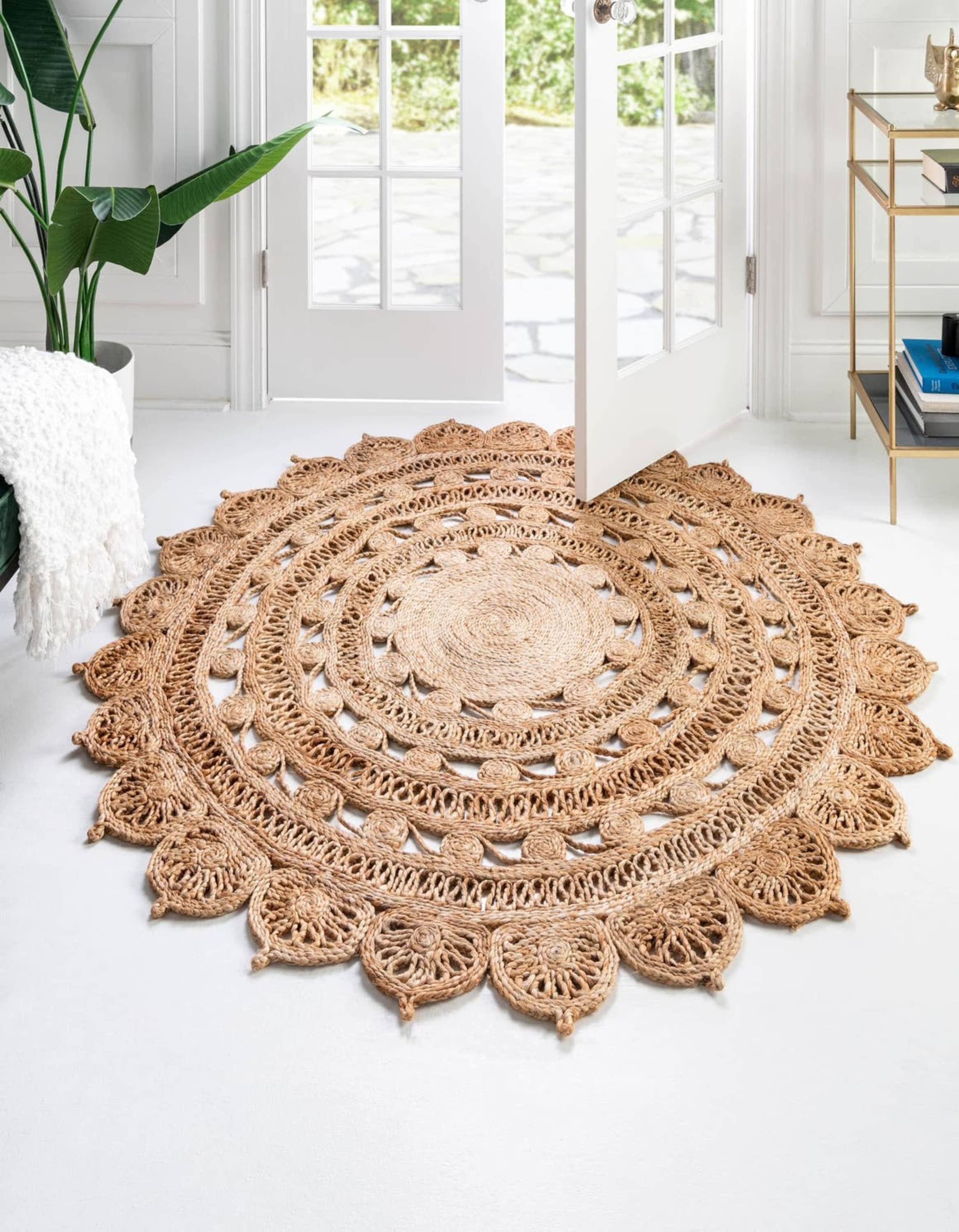 Unique Loom Braided Jute 2 ft Round Natural Abstract, Floral Area Rug