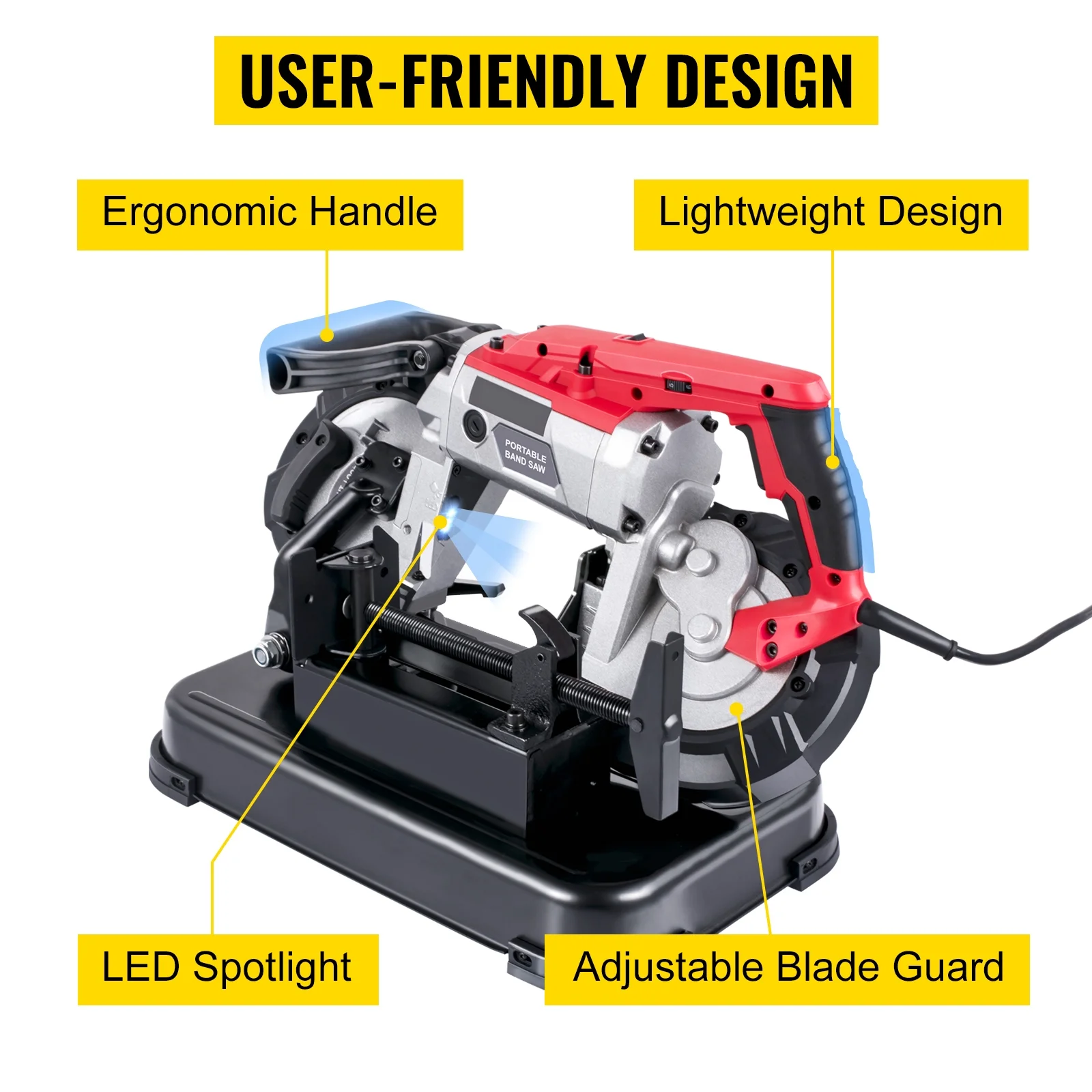 Portable band saw, 110V removable alloy steel base rechargeable band saw, 5 inch cutting capacity handheld band saw, variable speed portable band saw, 10 amp motor, deep cutting band saw for - Image 7