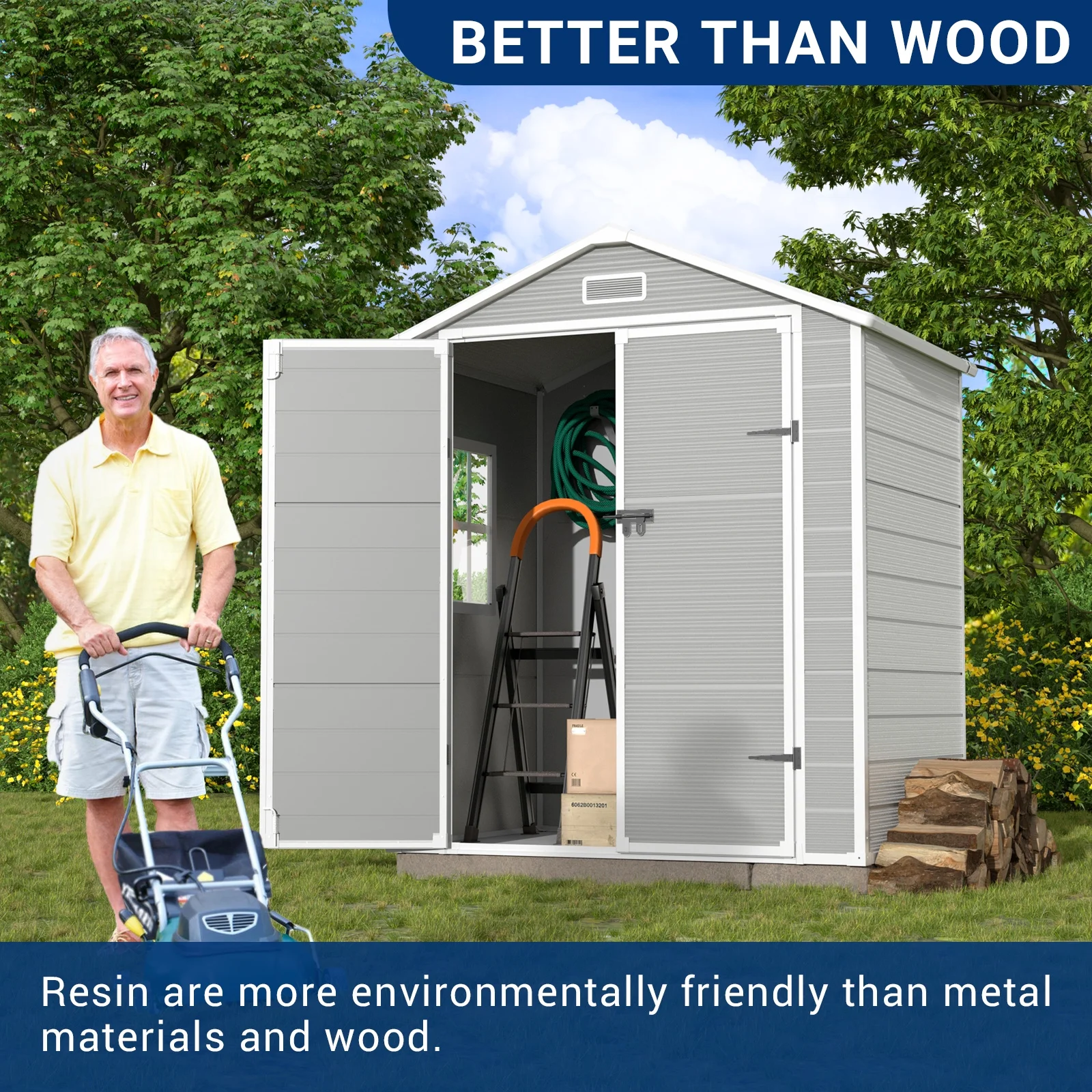 Outdoor Storage Shed 6x4.5 ft, Resin Outside Sheds Outdoor Storage Plastic for Trash Can, Bike, Lawnmower, Generator, Tool Shed with Lockable Door for Backyard, Lawn, Patio, Grey White(6*4/Gray) - Image 2