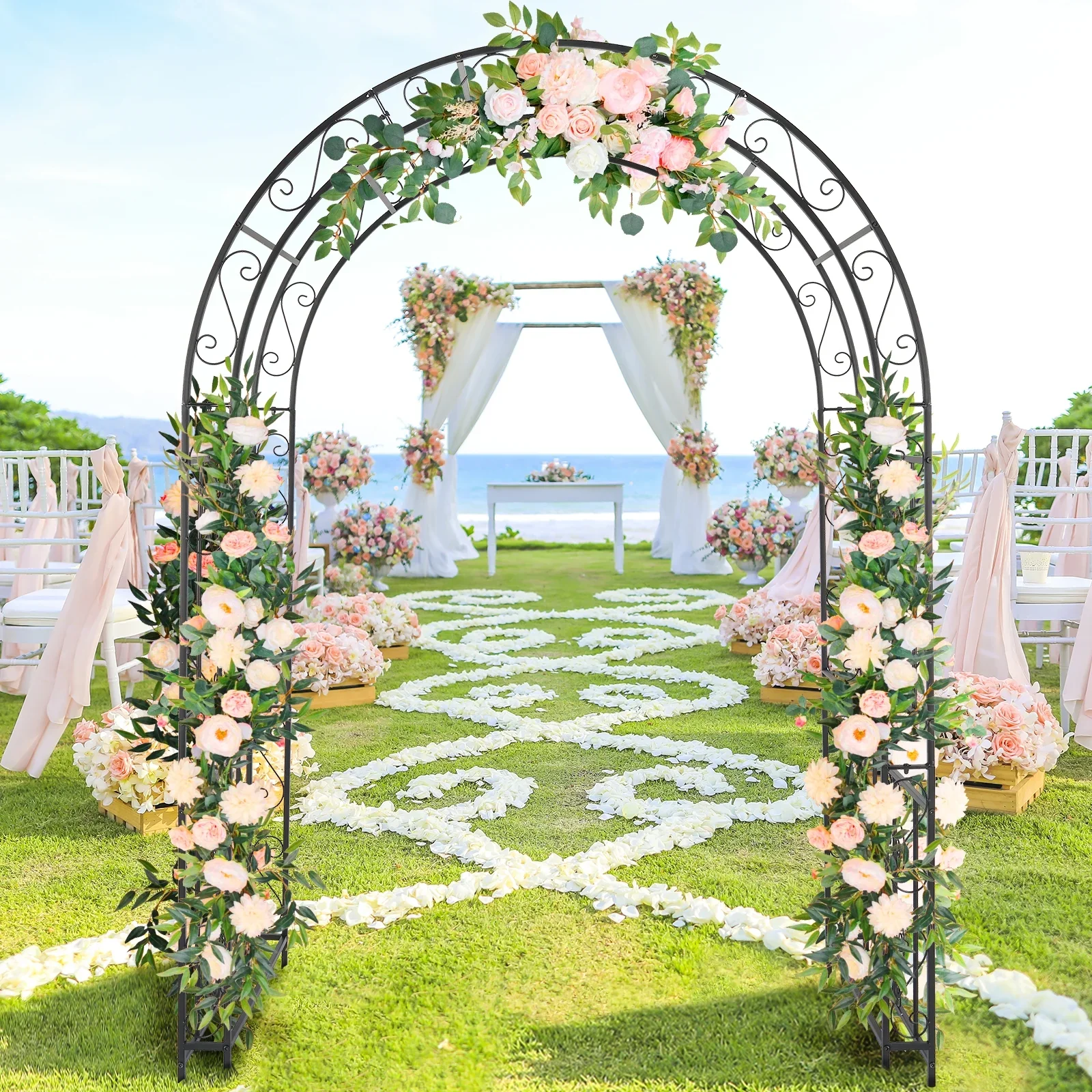 EasingRoom 7Ft Metal Garden Arch Garden Arbor for Climbing Plant Outdoor Wedding Party