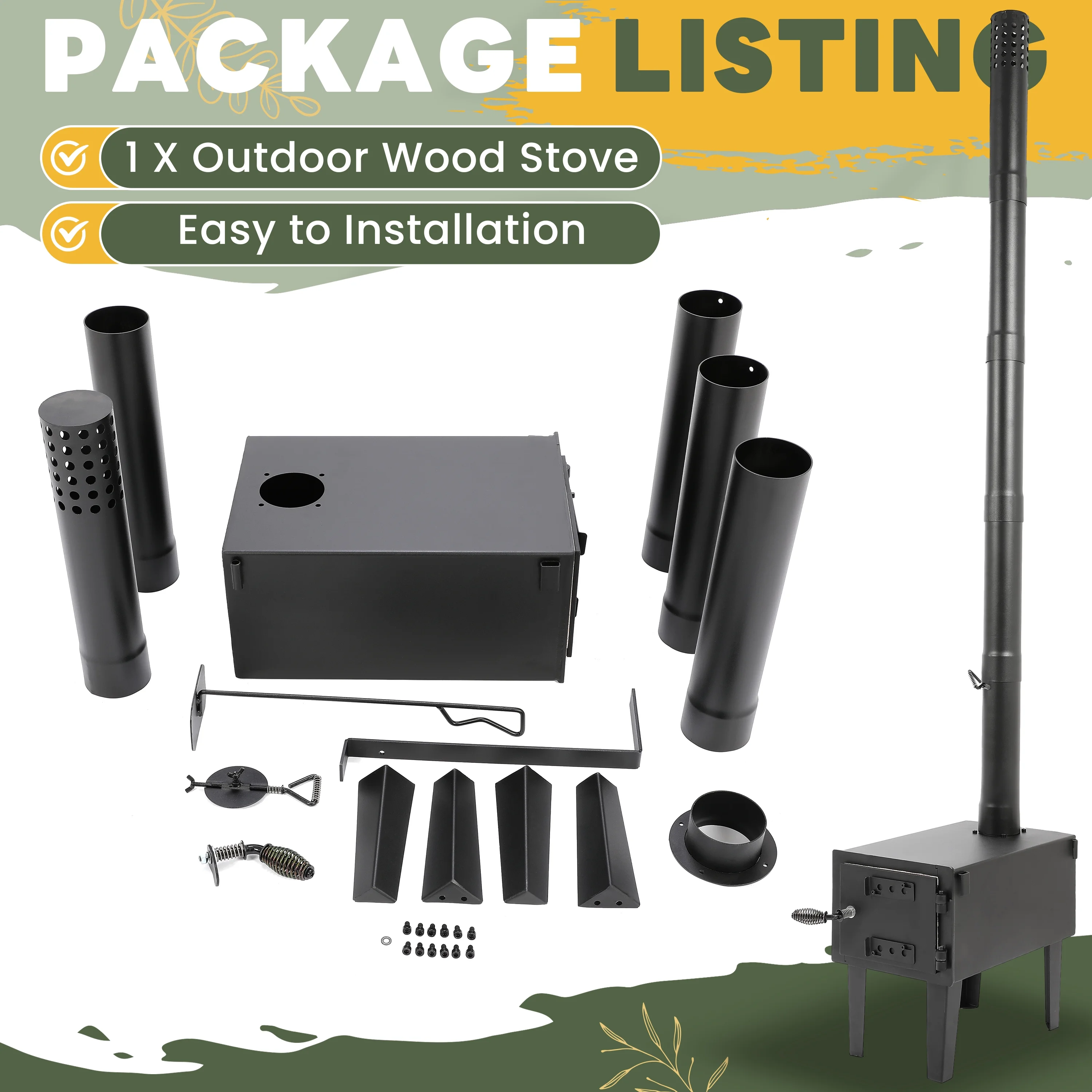 Wood Burning Stove Tent Camping Stove for Outdoor Cooking Fishing Hiking Travel Portable Heater W/Storable Chimney Pipes - Image 5