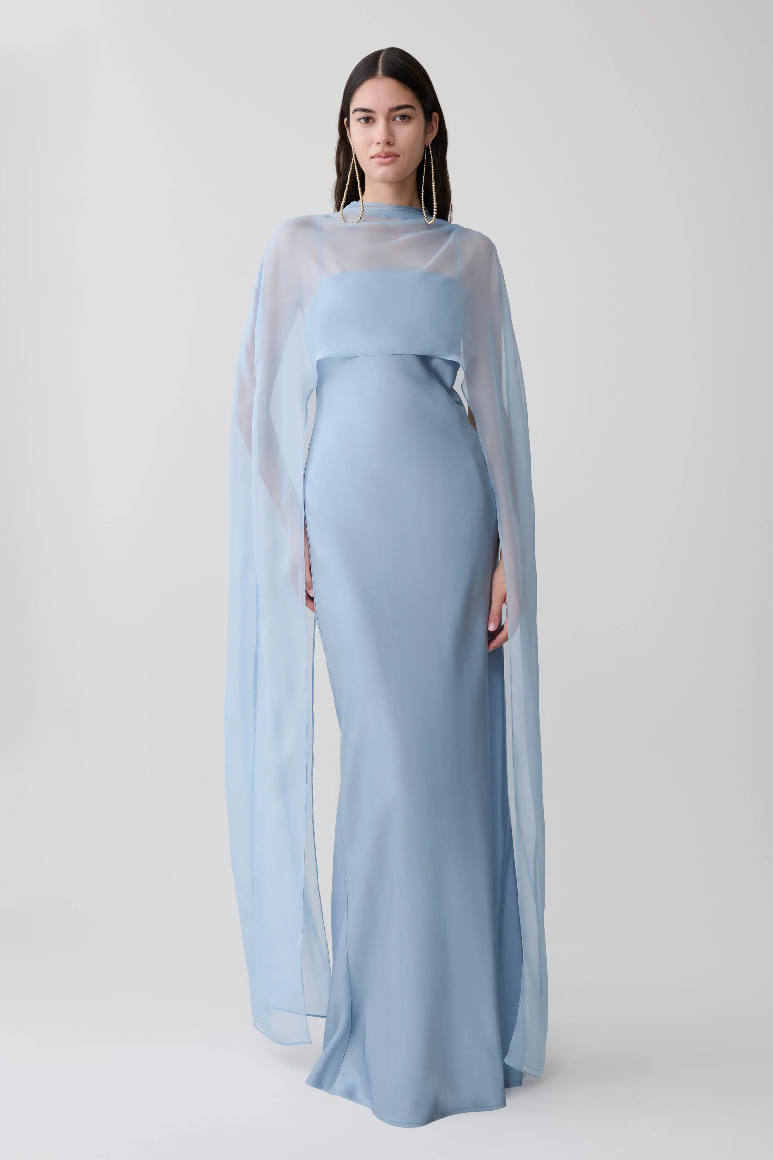 Martinne Chiffon Cape Maxi Dress - Arctic Blue