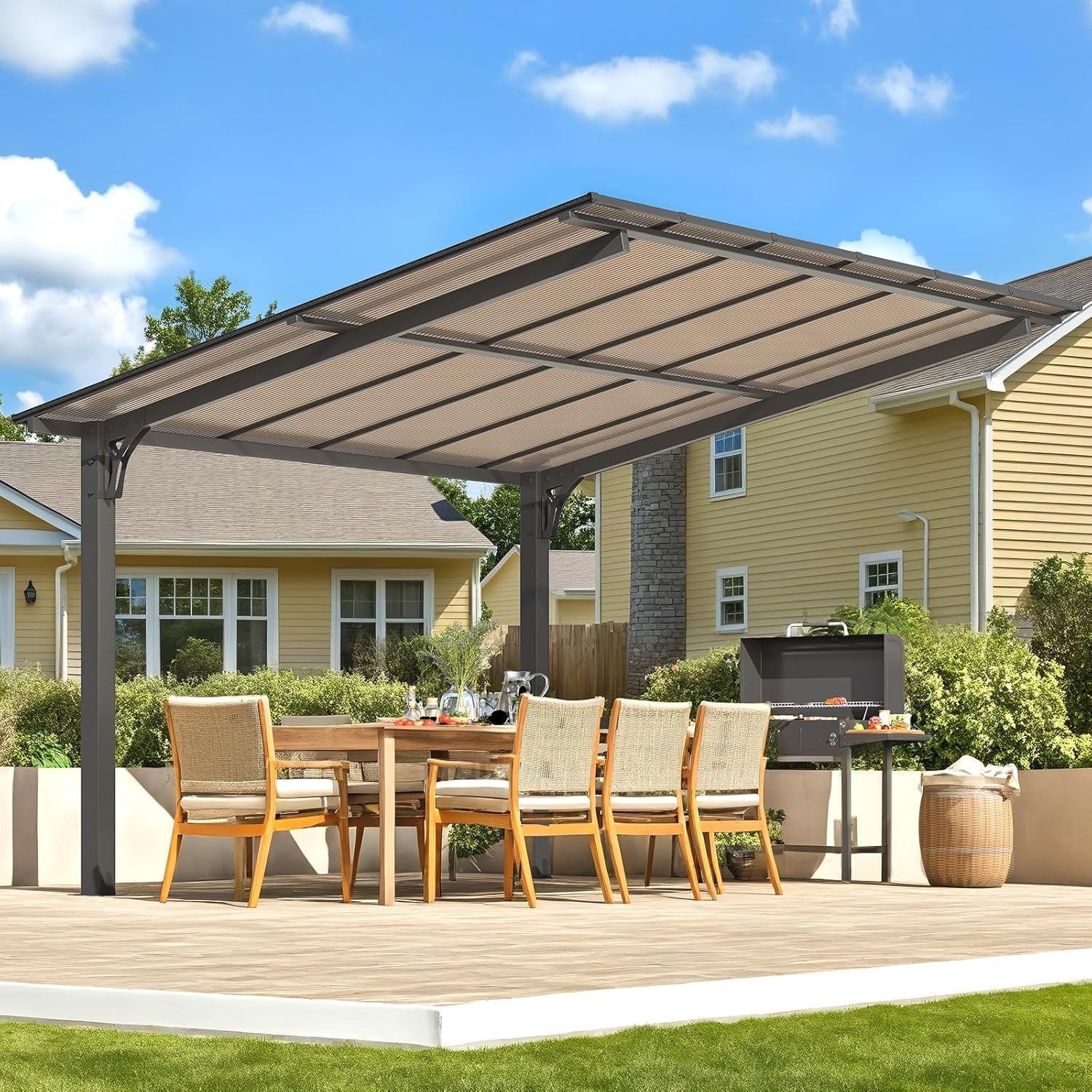 AECOJOY 12' x 10' Gazebo, Outdoor 10x12 Pergola Carport for Patio, Freestanding Lean to Hardtop Gazebo