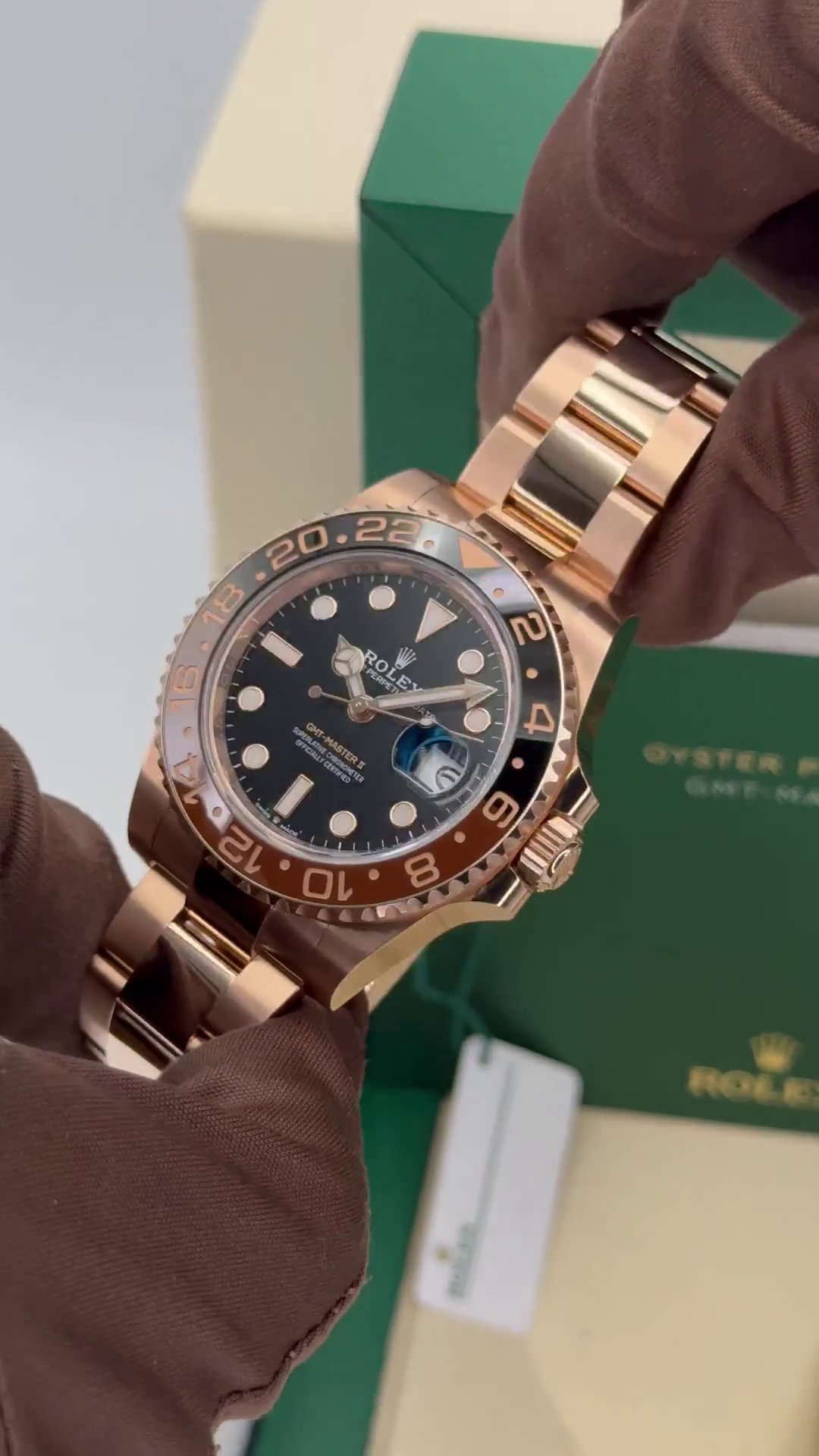 [Super Clone]RLX GMT-Master II 40mm Root Beer Black Dial Oyster Bracelet 18k Rose Gold Watch 126715chnr-0001