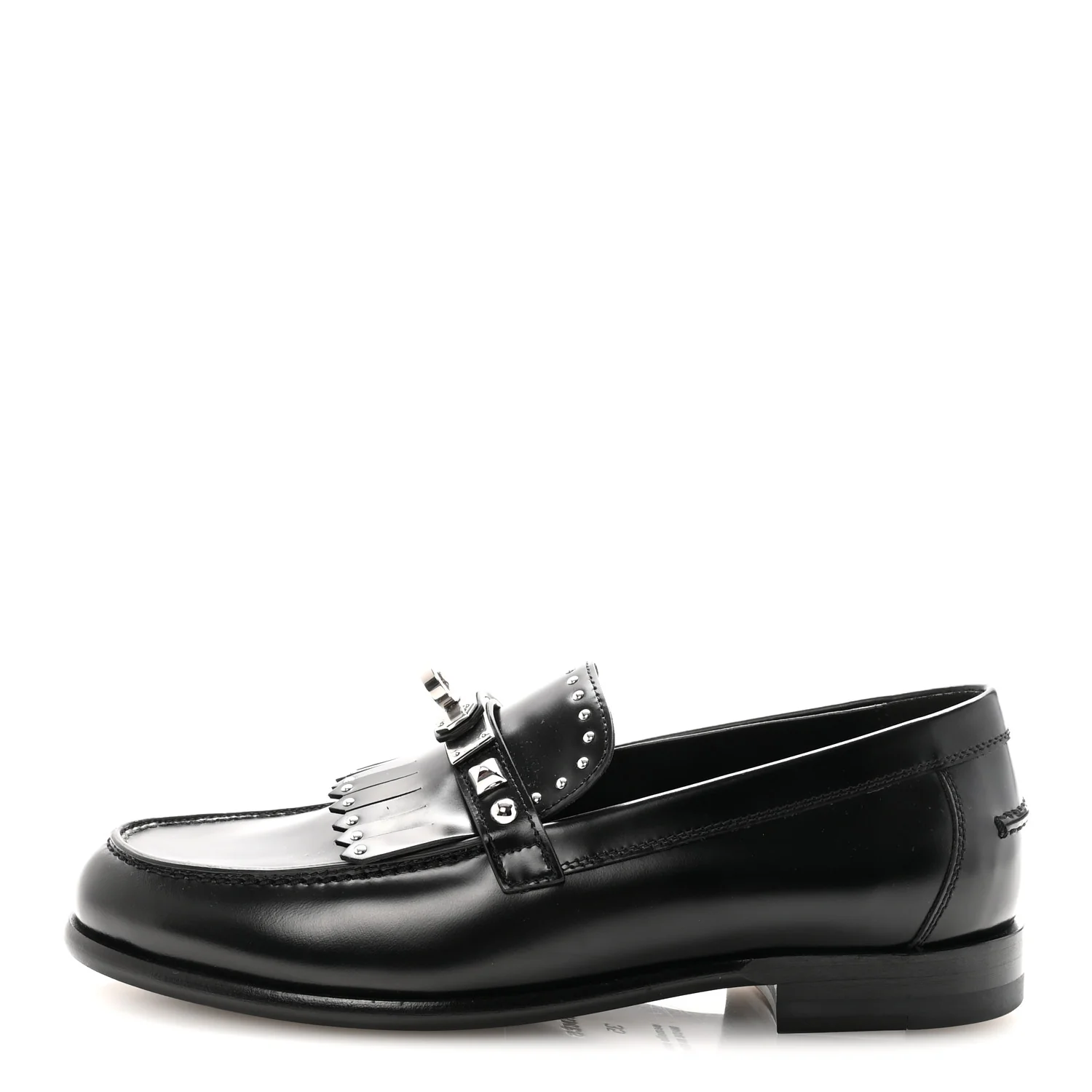 Glazed Calfskin Medor Studded Fringe Womens Destin Loafer 35 Black
