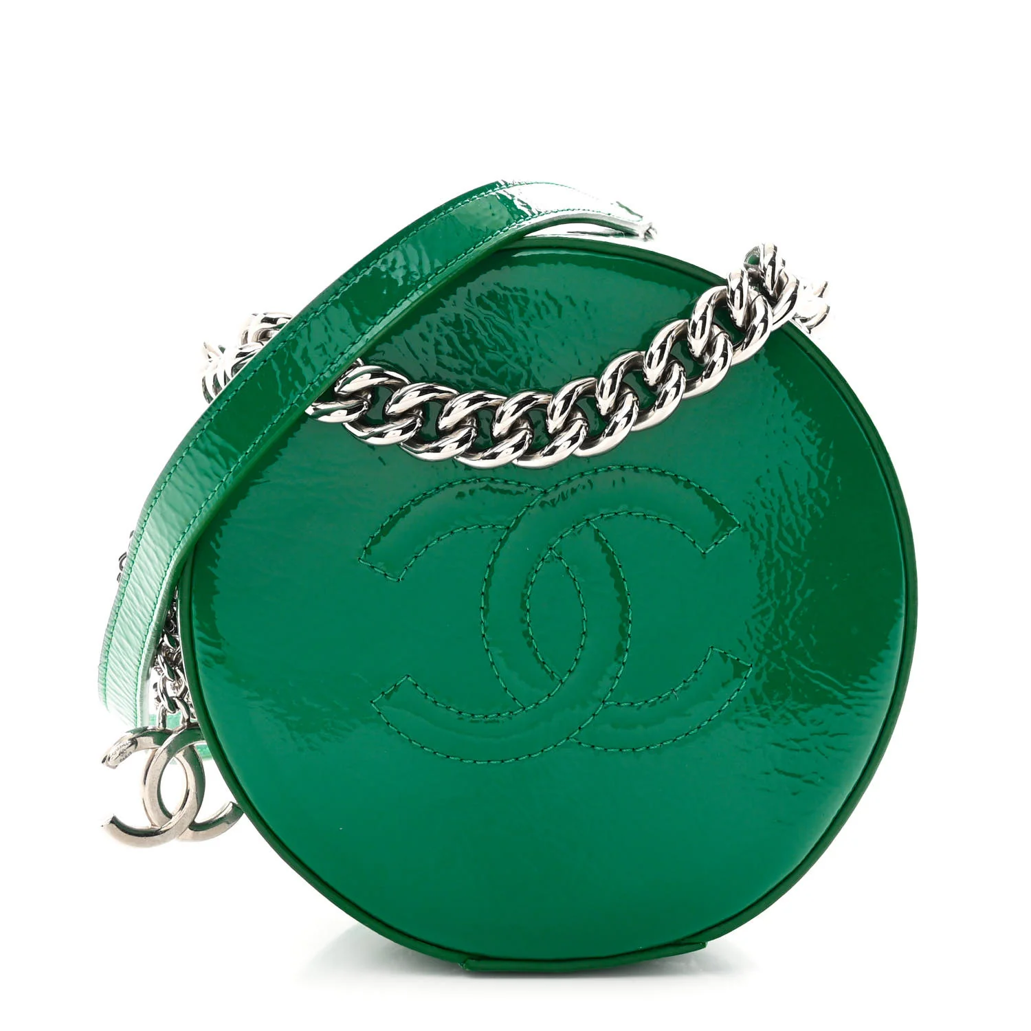 Glazed Calfskin Round As Earth Evening Bag Green