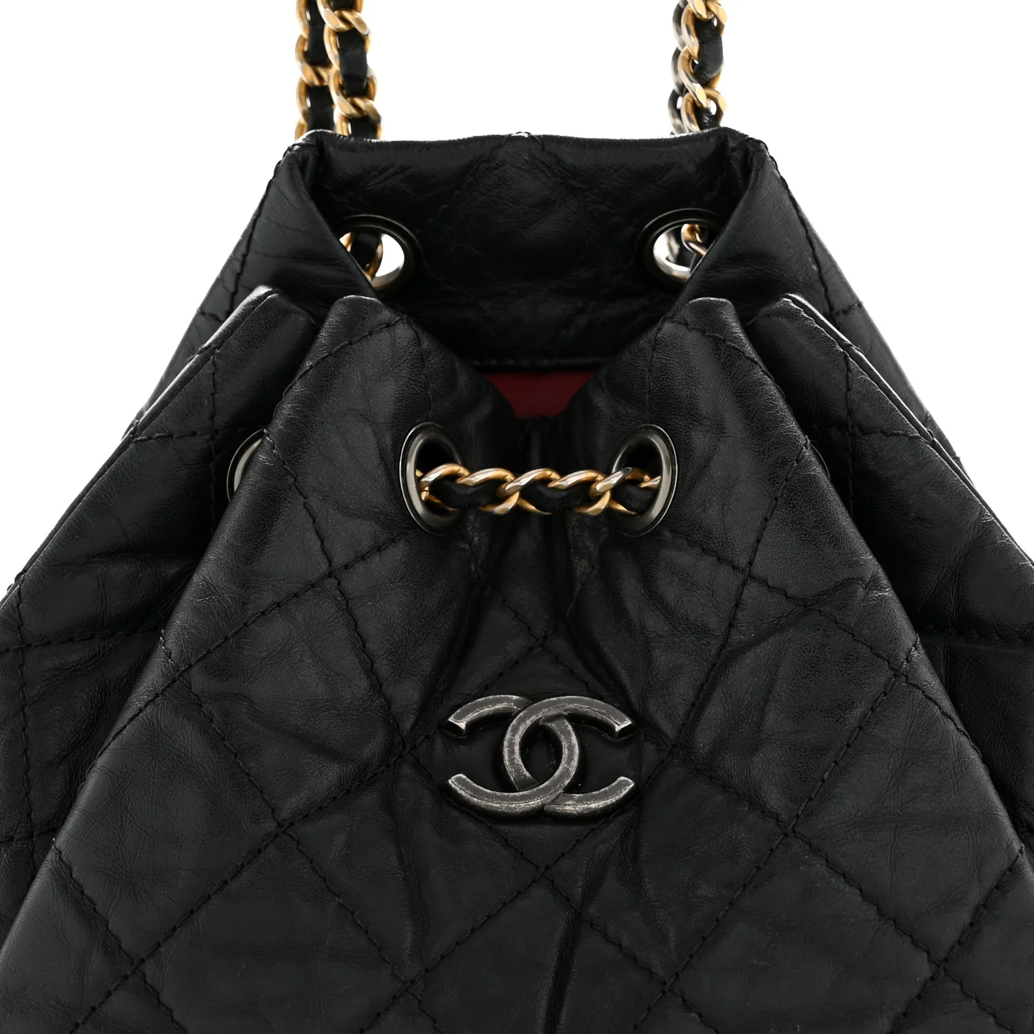 Aged Calfskin Quilted Small Gabrielle Backpack Black