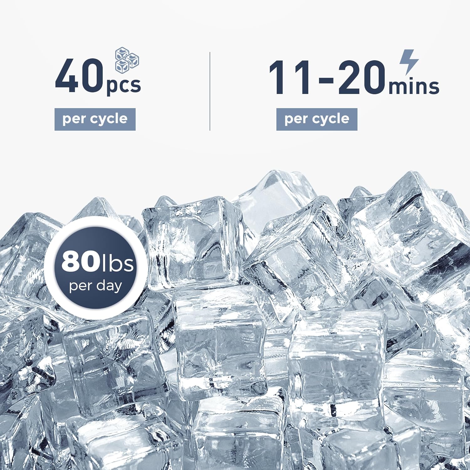 Commercial Under Counter Ice Maker Machine 80LBS Day with 24LBS Ice Storage Built in Drain Pump Automatic Cleaning Timing Setting Smart Lcd