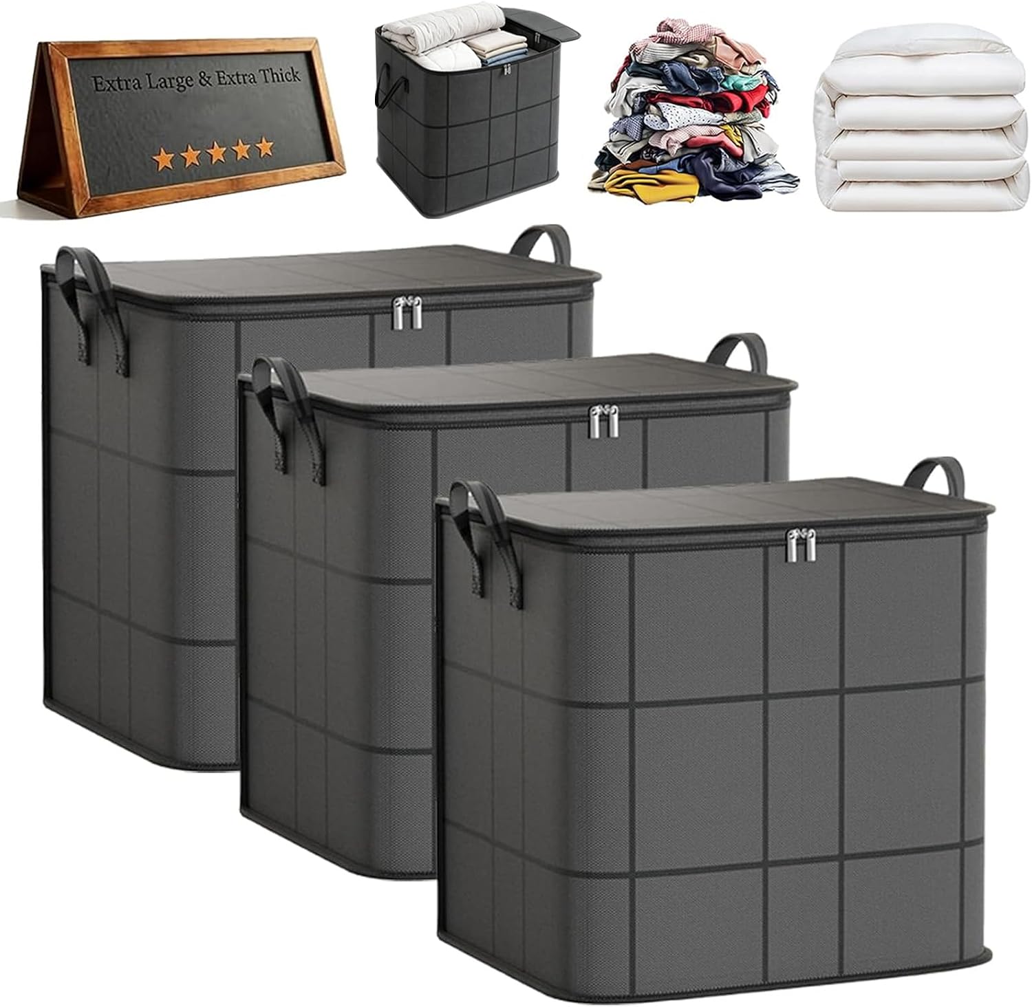 210L Spacious Moving Storage Bin - XXL Storage Bag, Zippered Organizer for Quilts, Bedding and Sweaters, Large Capacity Fabric Bag for Moving Day and Closet Use (3pcs, XXL)