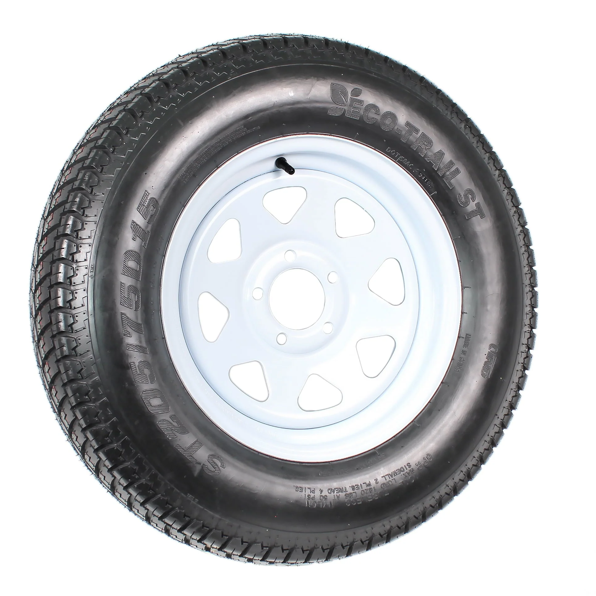 Trailer Tire on Rim ST205/75D15 205/75 D 15 In. LRC 5 Hole White Spoke
