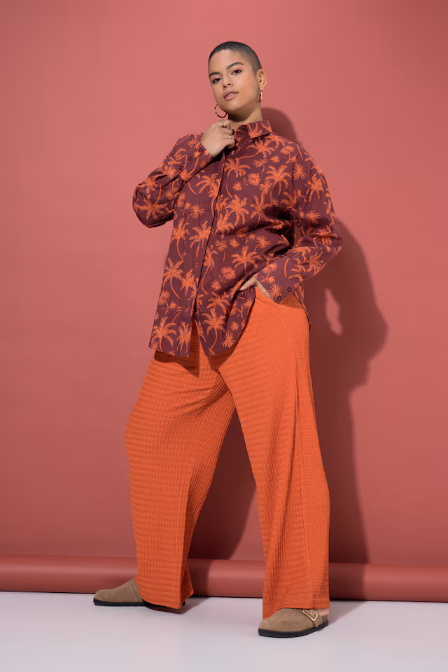 Palm Tree Print Button-Down Blouse