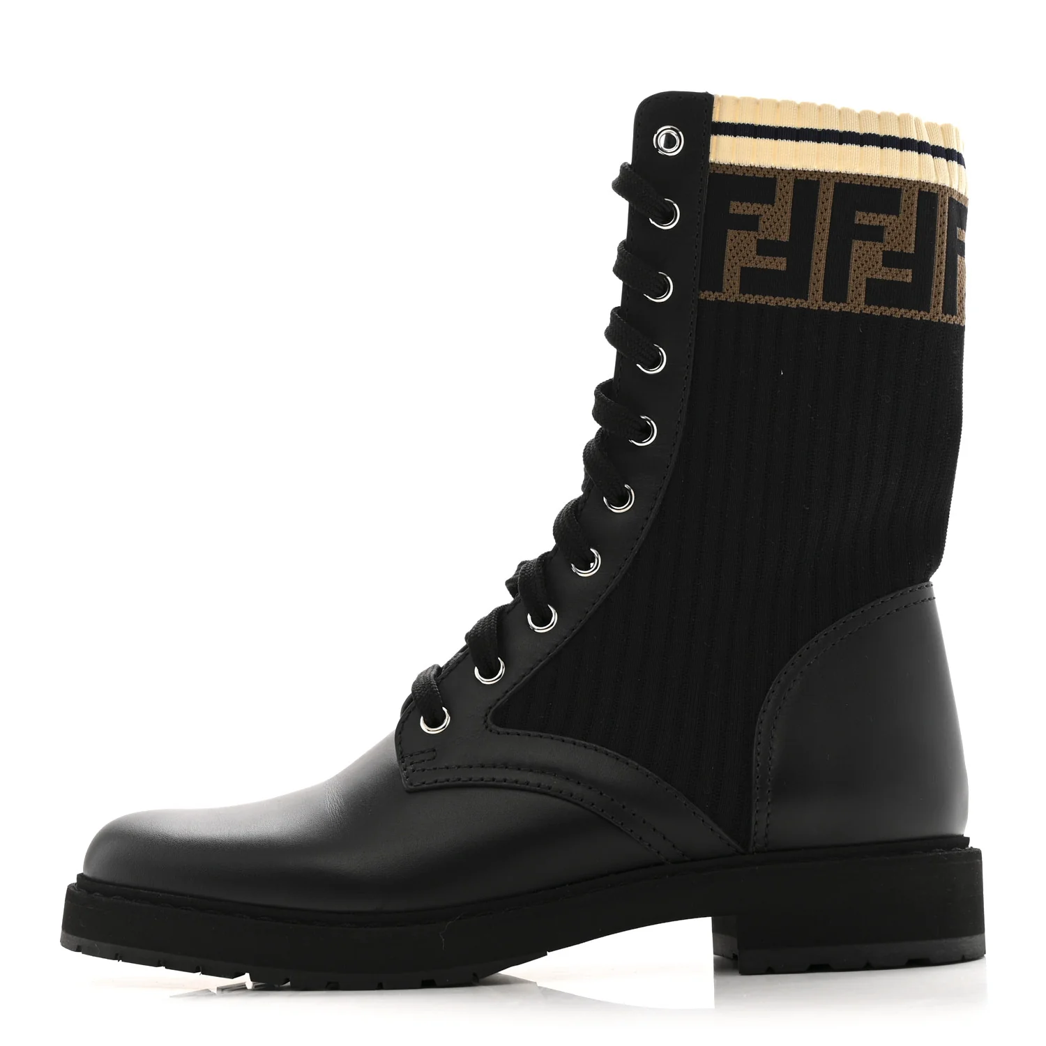 Calfskin Stretch Fabric Rockoko Biker Boots 40 Tobacco Black Marino