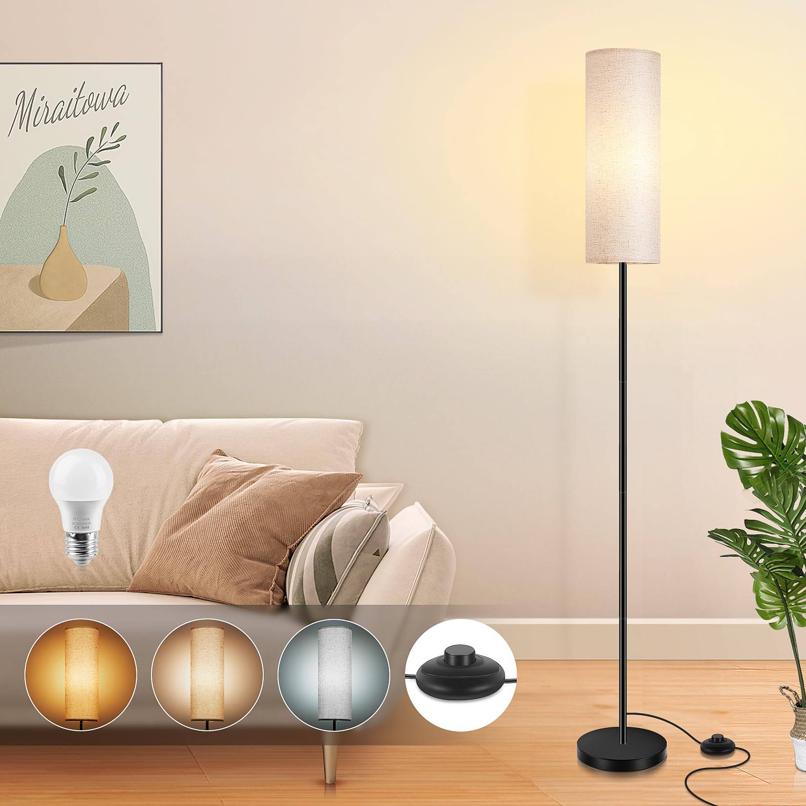 Floor Lamp for Living Room with Foot Switch - 3 Color Temperature Standing Floor Lamps for Bedrooms - Tall Modern Stand Up Bright Lamp Corner Light