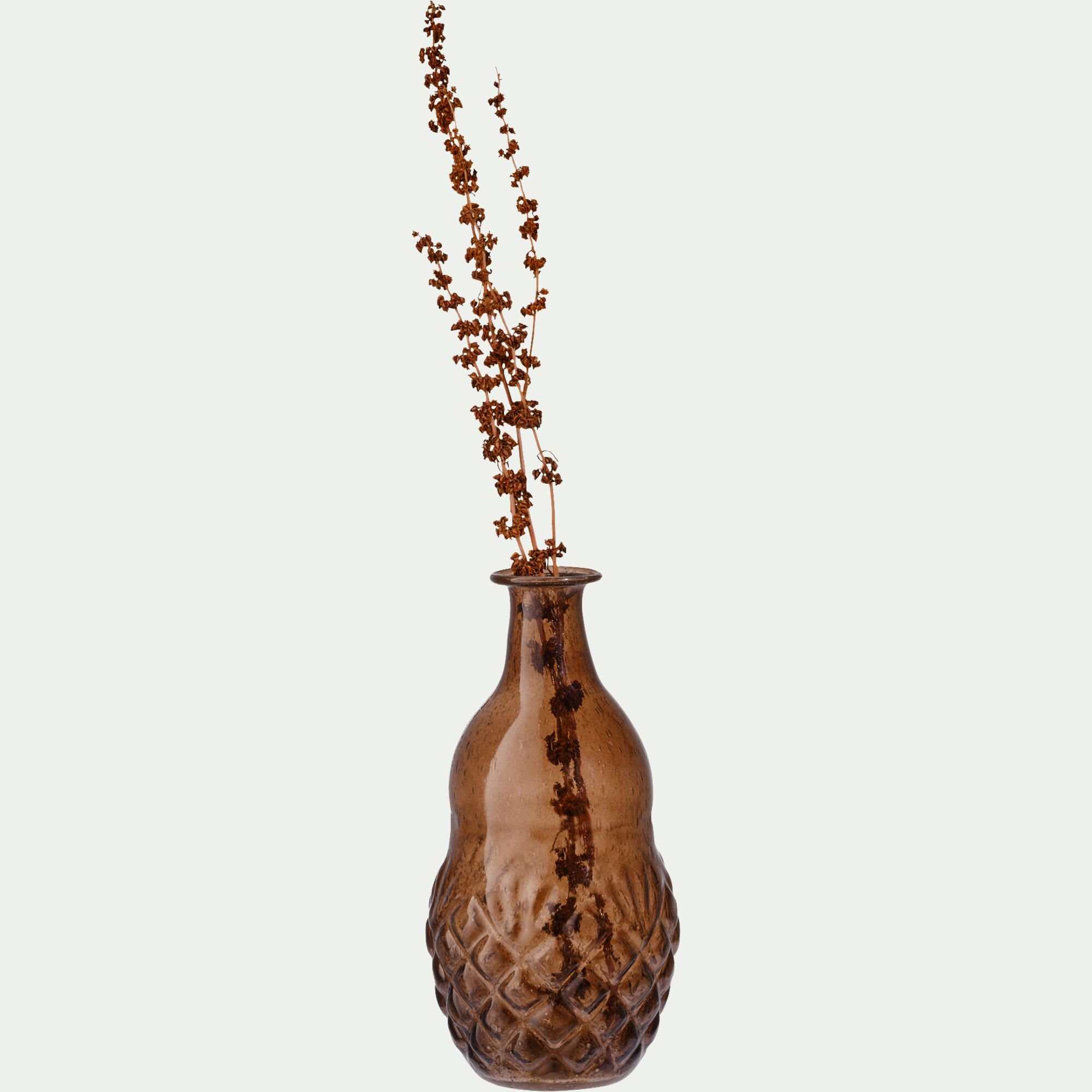 HEGRADE - Vase bouteille en verre bullé - terre fumée D8,5xH18cm