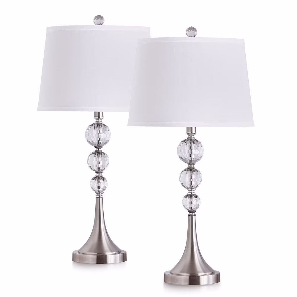 Madison 27-inch Crystal Ball Metal Table Lamp (Set of 2) Brushed Nickel(Brushed Nickel)