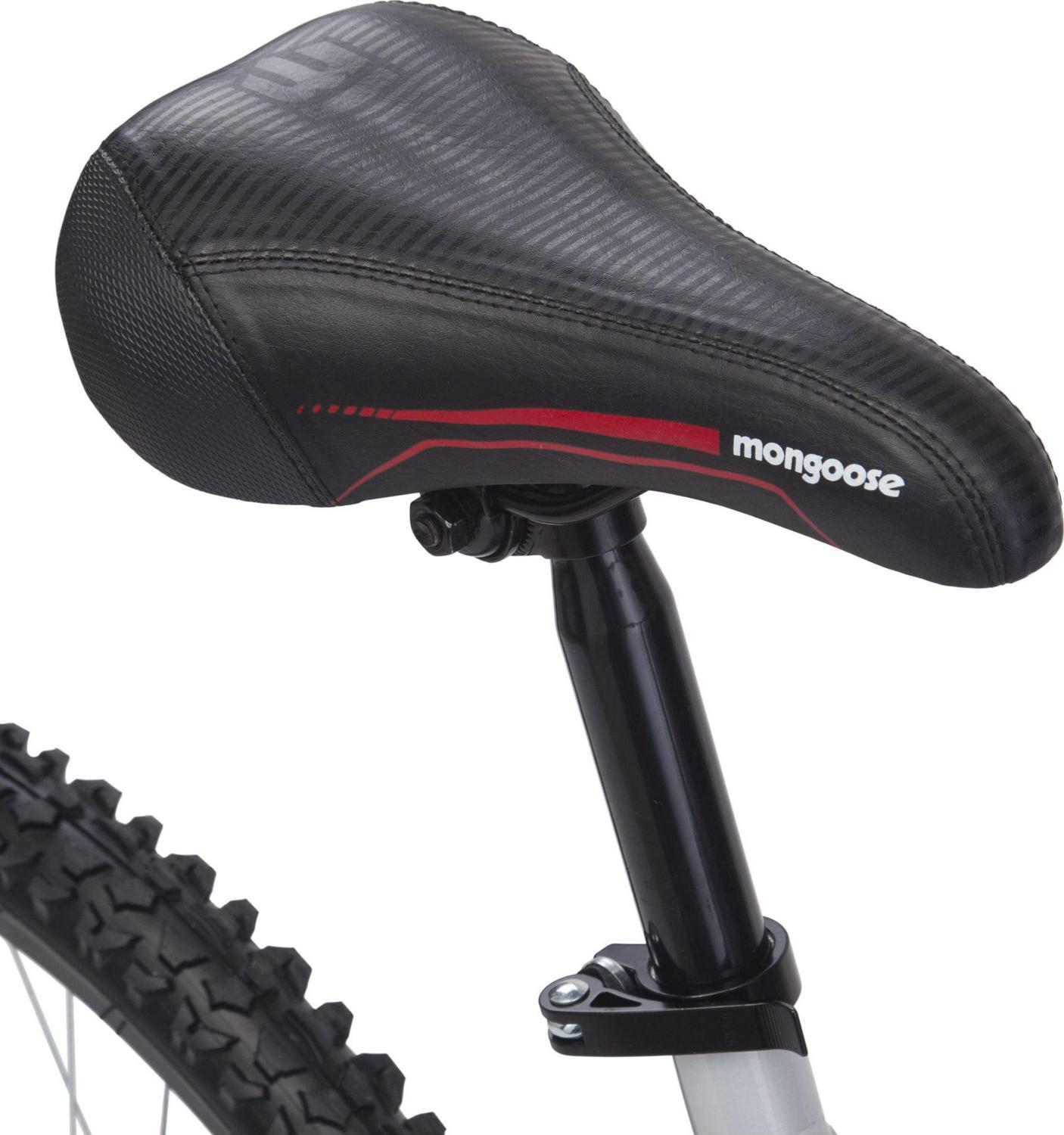 Mongoose Ledge 2.1 Mountain Bike. 24 - Inch Wheels. 21 Speeds. Boys Frame. Silver/Red