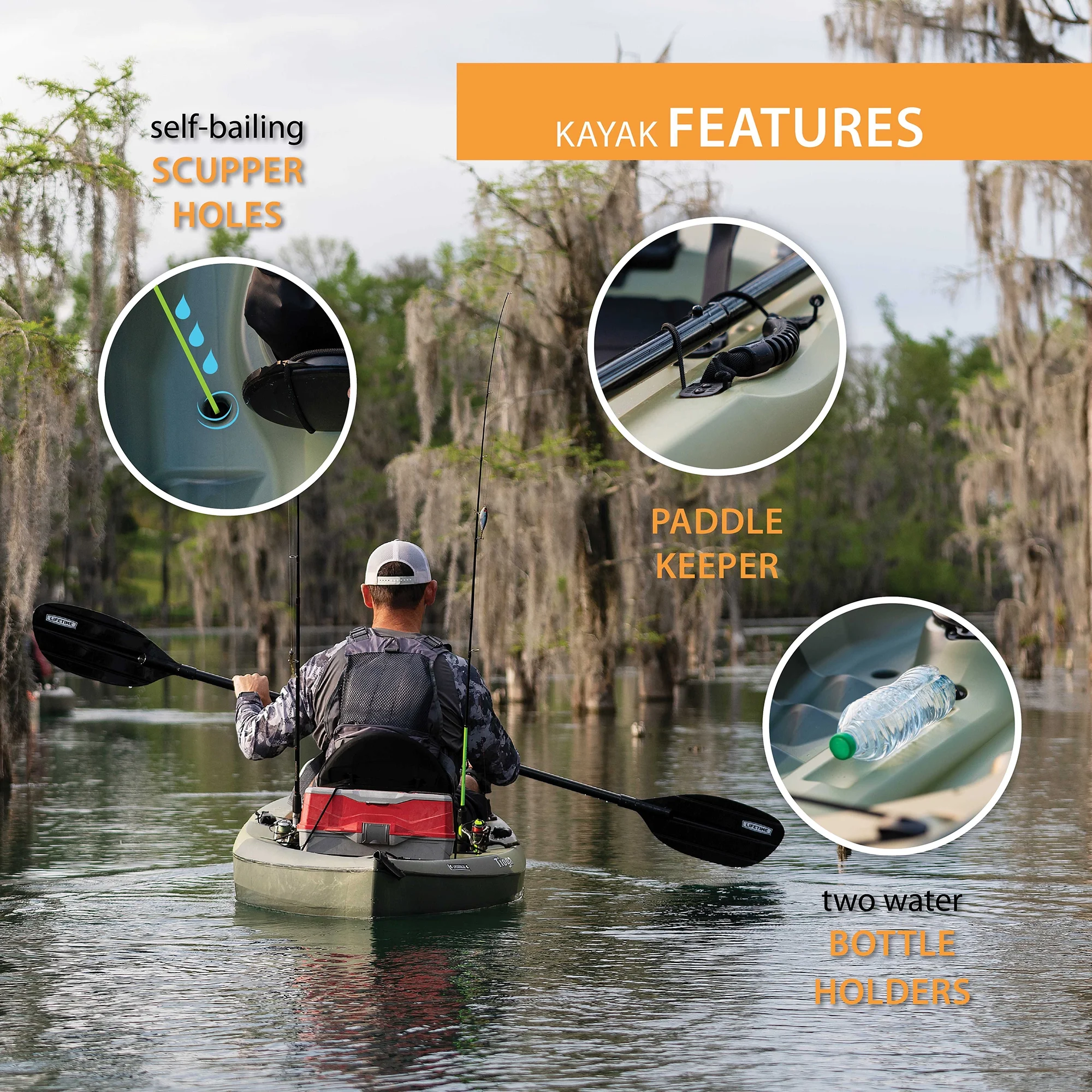Lifetime Tamarack Angler 10 Ft. Fishing Kayak, Volcano Fusion (91340)