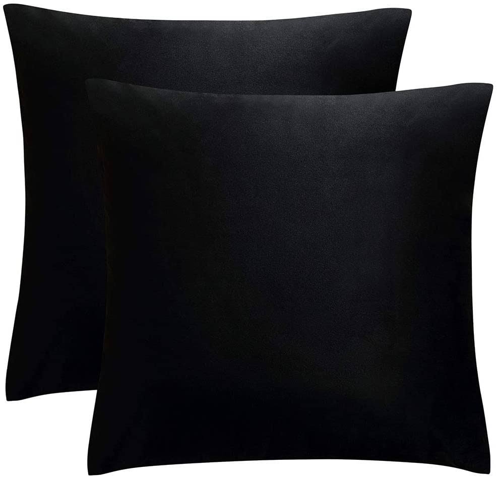 JUSPURBET Decorative Velvet Throw Pillows Covers for Couch Bed Sofa,Pack of 2 Soild Soft Cushion Cases,26x26 Inches,Black