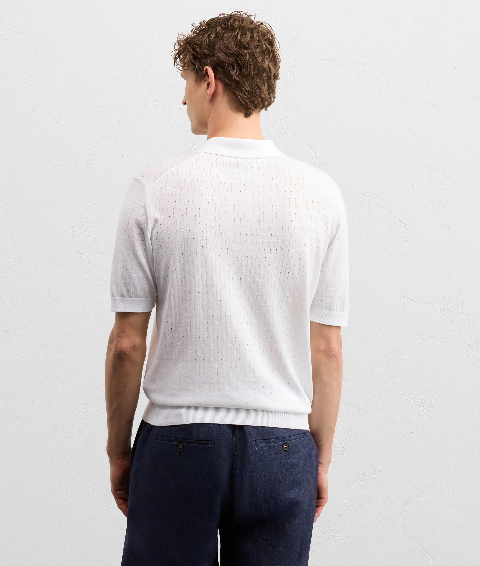 WHITE COTTON KNIT SHORT SLEEVED POLO SHIRT WITH BUTTONS
