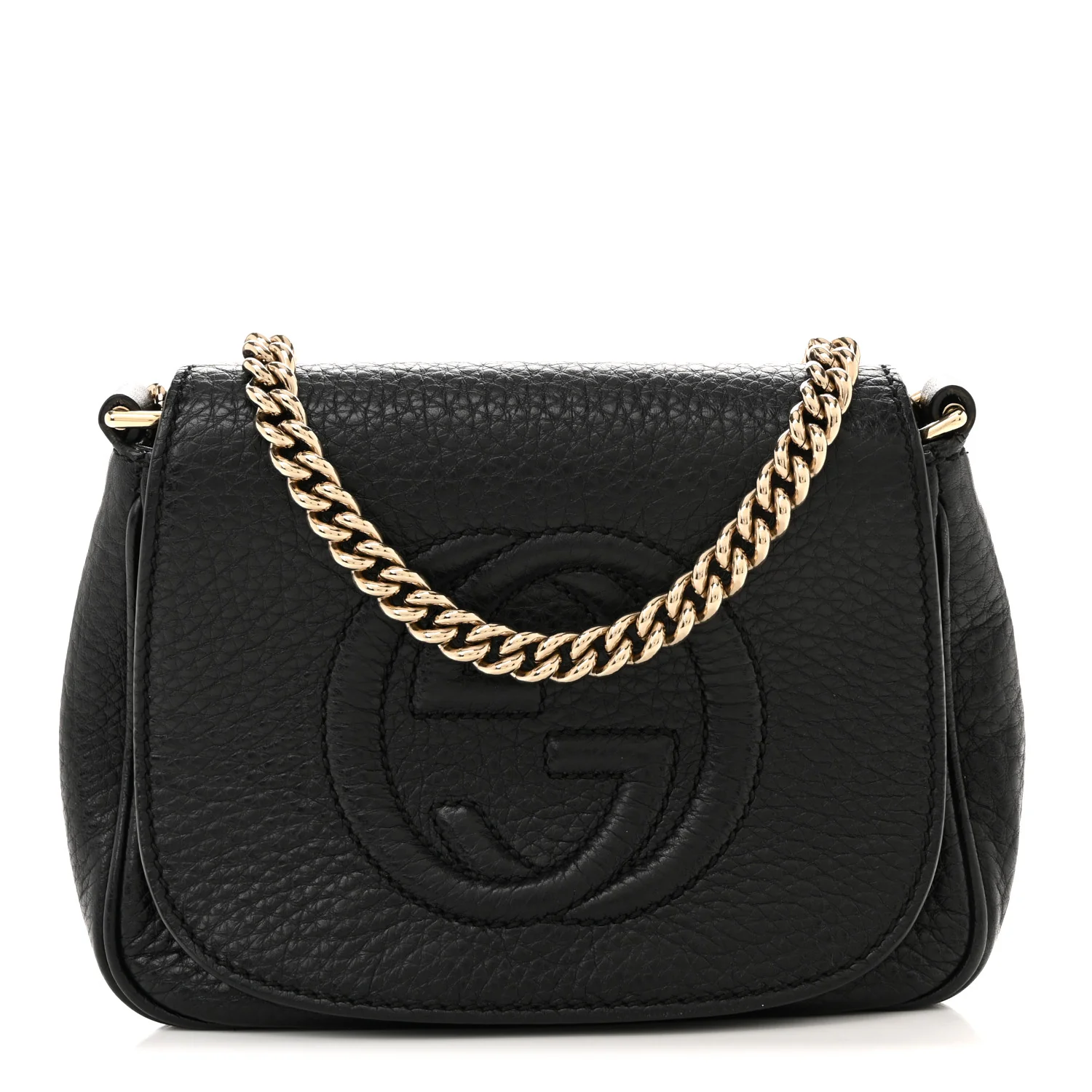 Pebbled Calfskin Small Soho Flap Crossbody Black