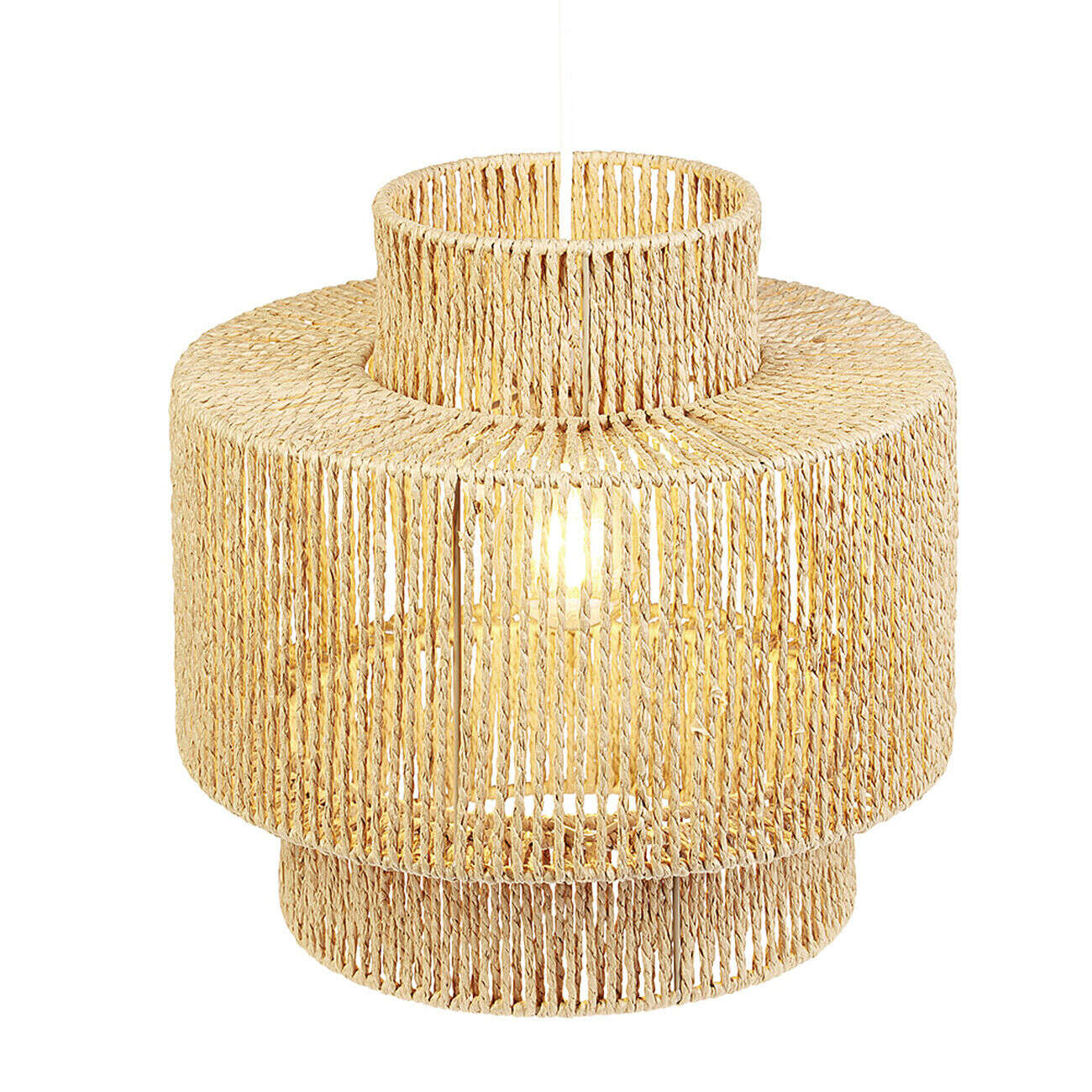 Suspension ronde à 3 niveaux en cordage imitation jute naturel