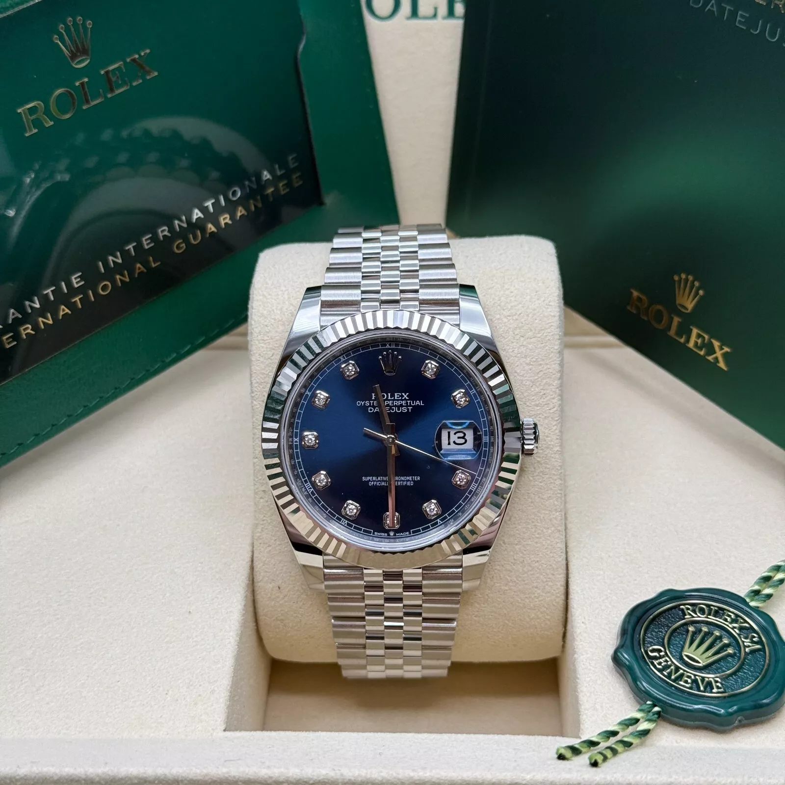 [Super Clone]RLX  Datejust 41mm Swiss Replica Watch | Blue Dial with Diamonds Ref 126334