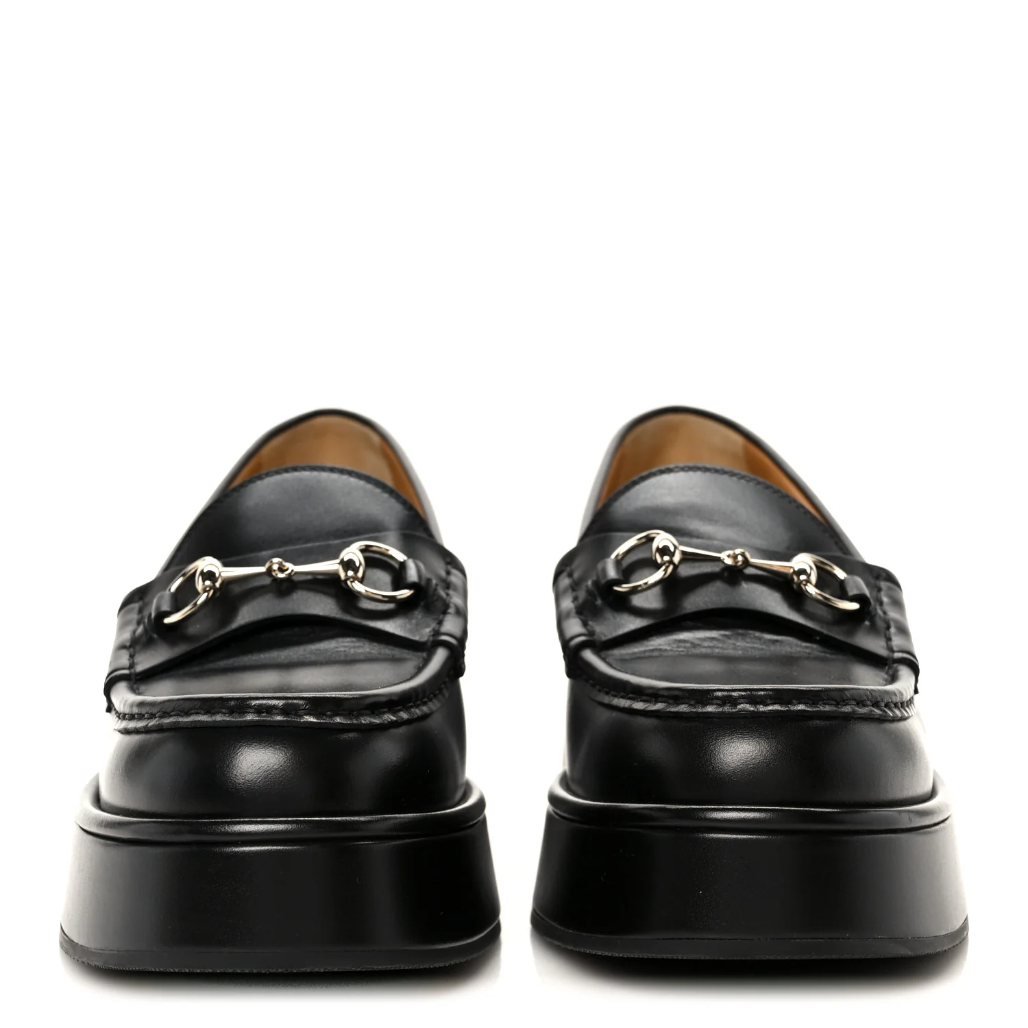 Kama Calfskin Horsebit Womens Wedge Platform Loafers 38.5 Black
