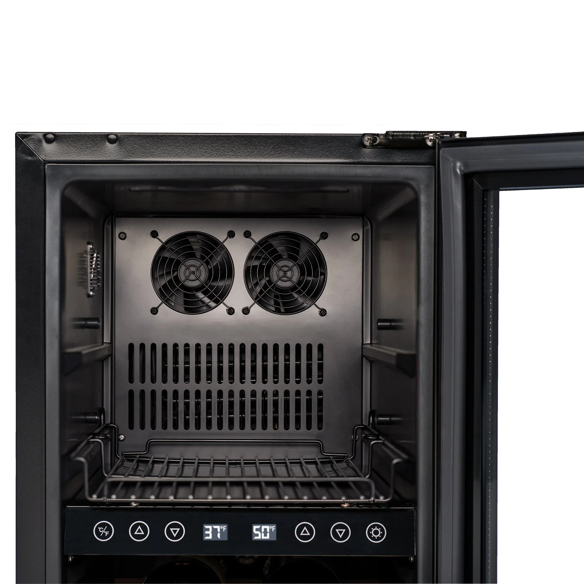 Newair 48-Can, 13-Bottle Built-in Dual Zone Black Beverage Fridge - 15