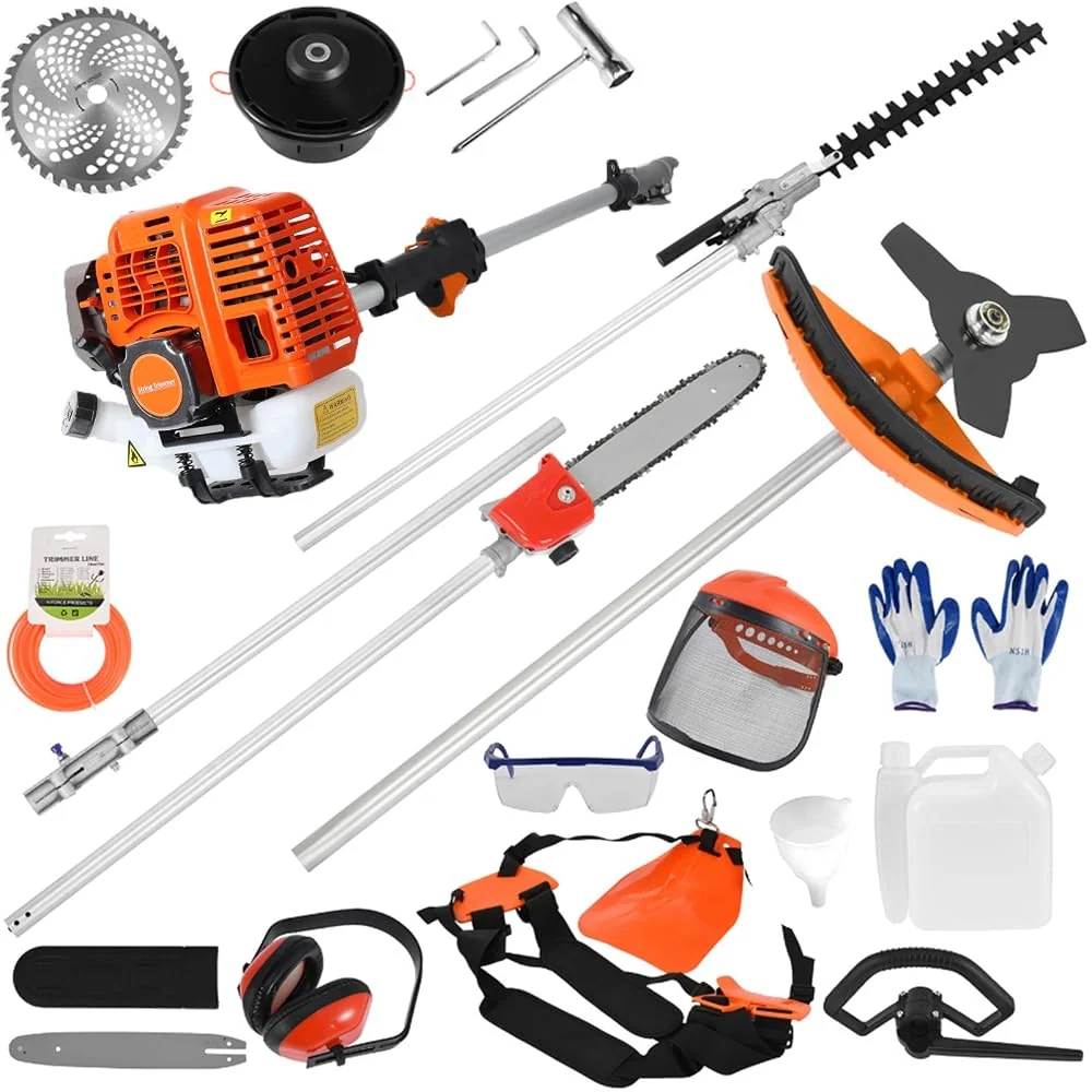 52cc Gas Pole Saws for Tree Trimming, 5 in 1 Weed Eater Hedge Trimmer Combo