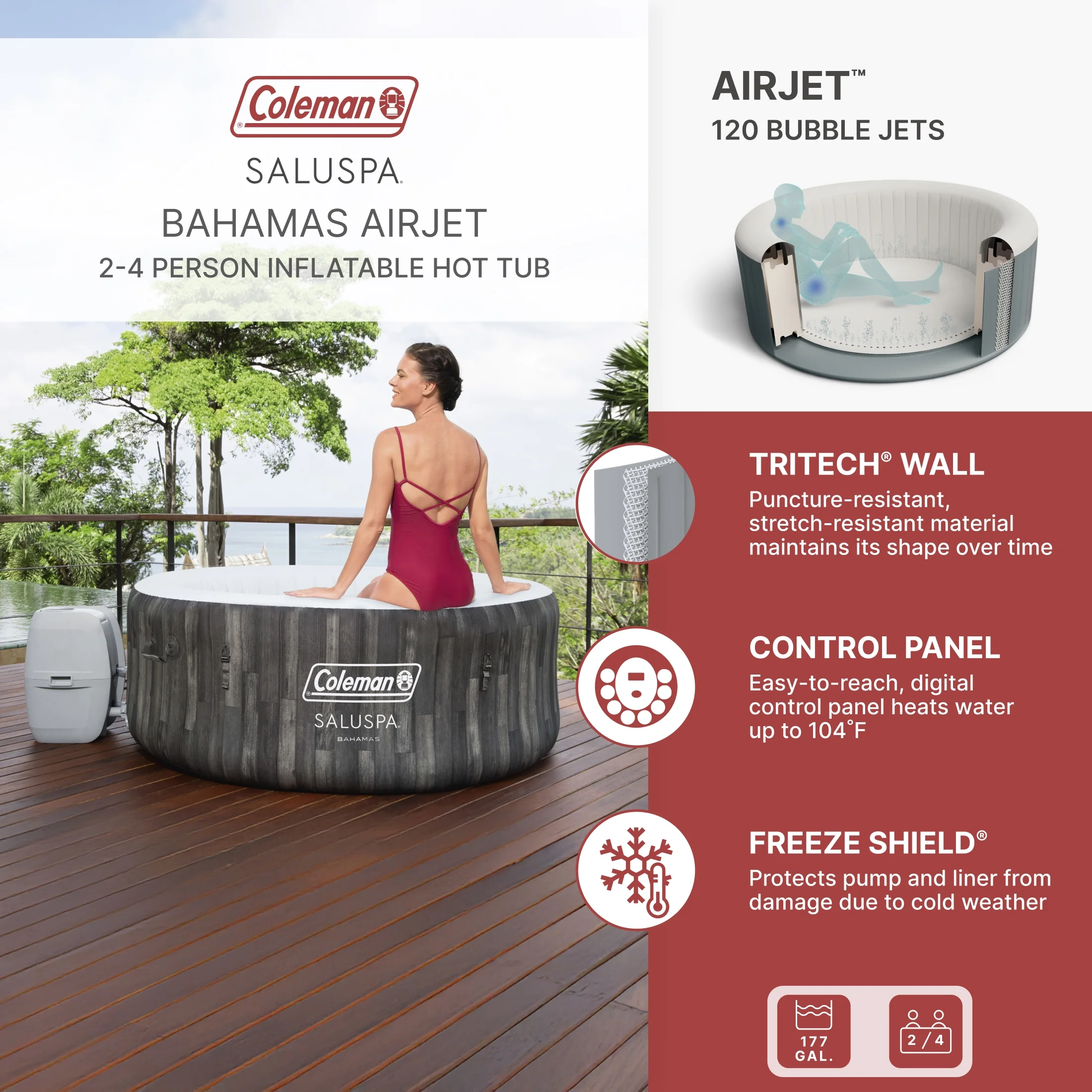 Bahamas AirJet Inflatable Outdoor Round Hot Tub 2-4 Person with Pump #P08411(Spa Only) - Image 3